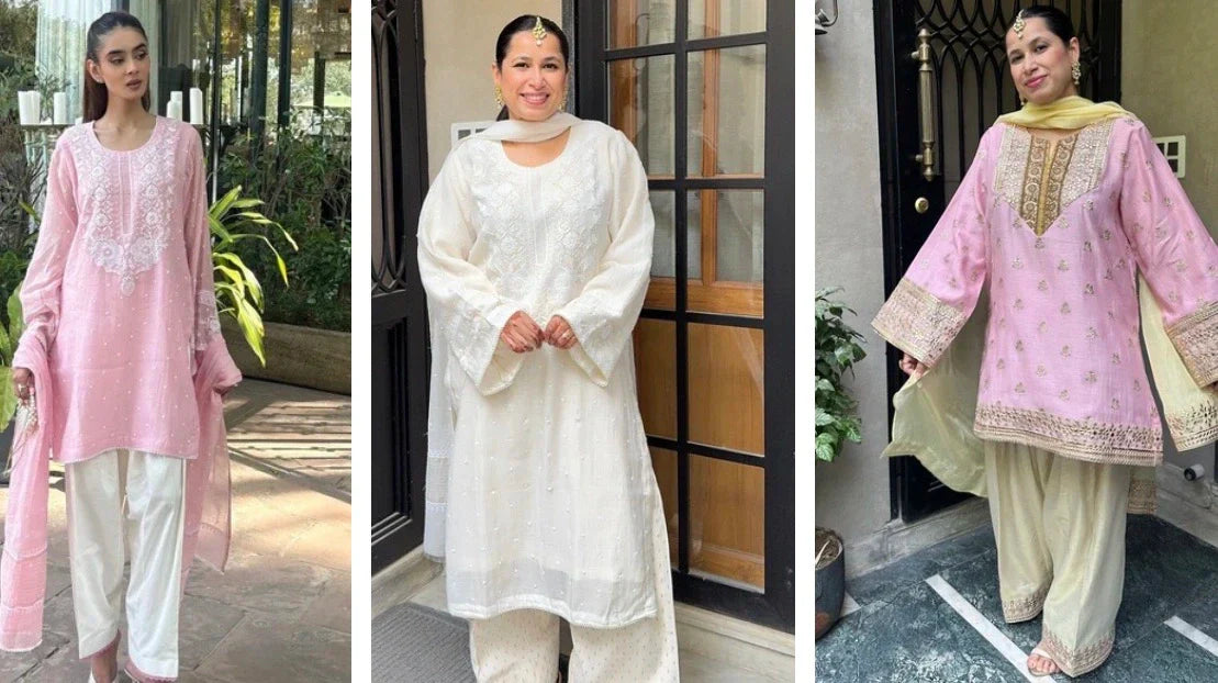 Festive Pakistani suit set collection featuring embroidered Farshi and Chanderi suits for Raksha Bandhan, Eid, Diwali, and wedding celebrations