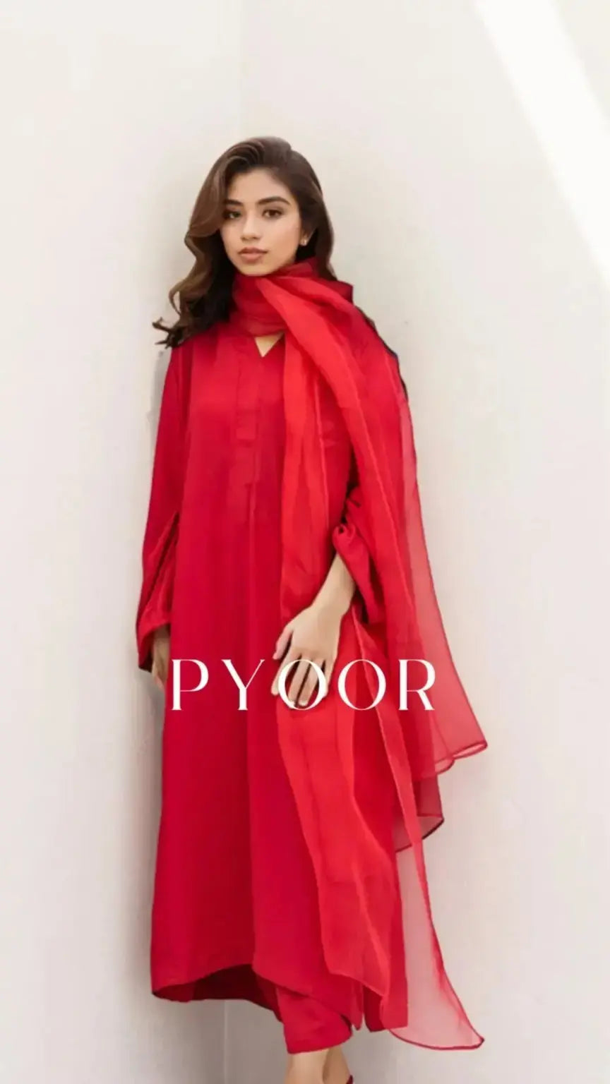 Laila Set in Red in Eastern Fit