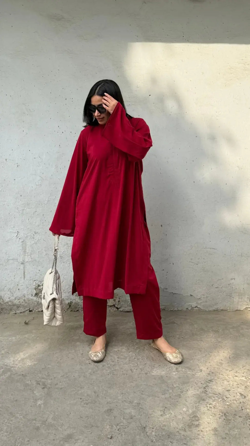 Solids Deep Red Co-ord Set in Middle Eastern fit