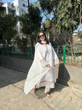 Afreen White Embroidered Kurta Set Long by Pyoor with colorful embroidery on cotton fabric.
