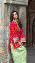 Alia Bandhani Farshi Set by Pyoor with a cotton Bandhani kurta and brocade salwar