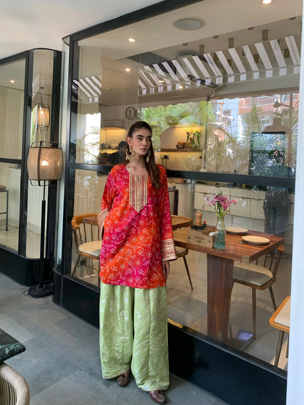 Alia Bandhani Farshi Set by Pyoor designed with festive colours and practical pockets