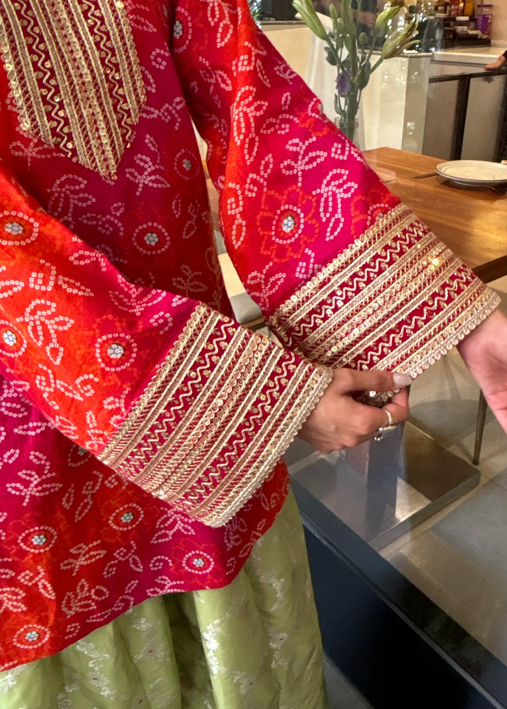 Alia Bandhani Farshi Set by Pyoor showcasing a festive cotton kurta and brocade bottoms