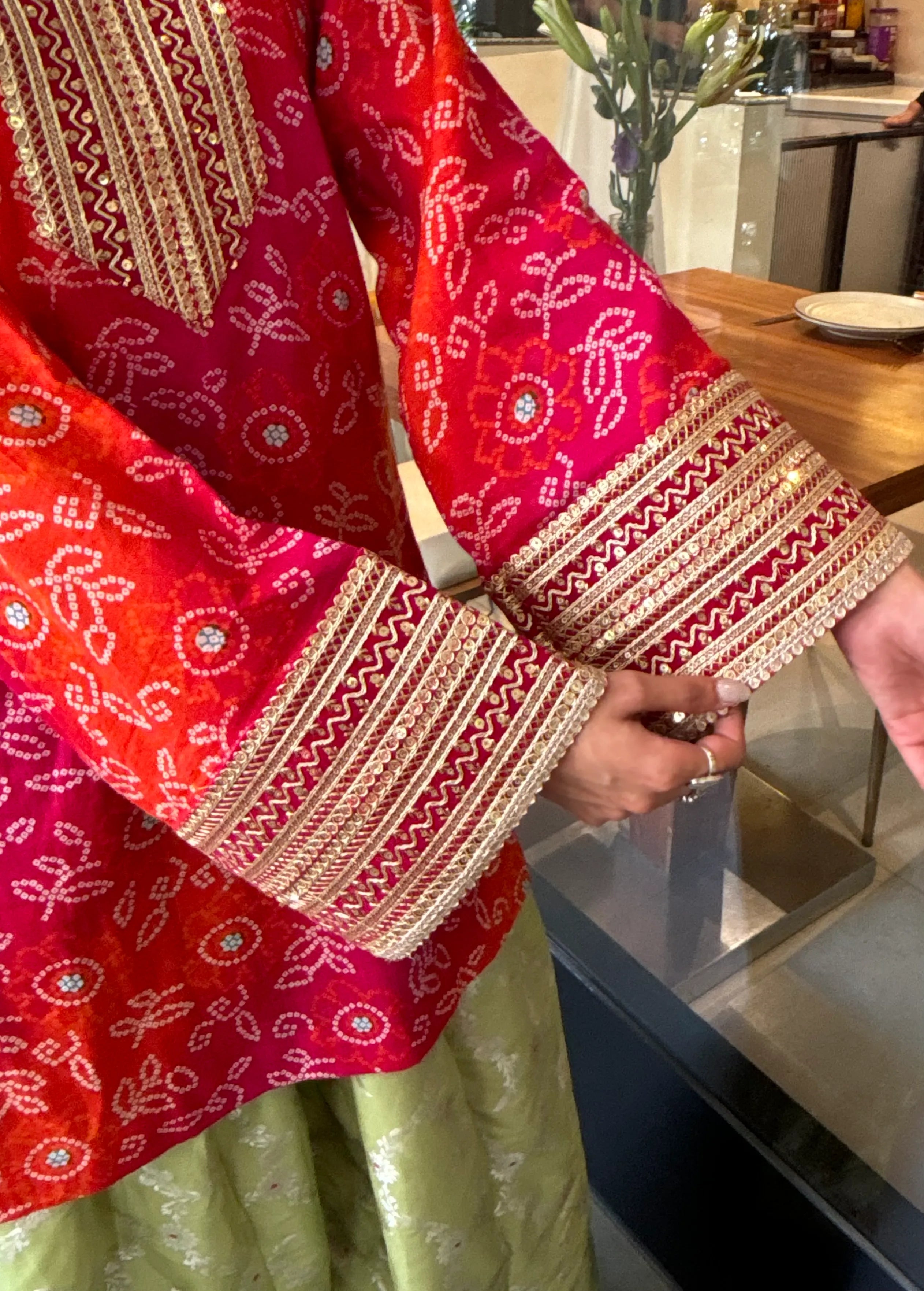 Alia Bandhani Farshi Set by Pyoor showcasing a festive cotton kurta and brocade bottoms