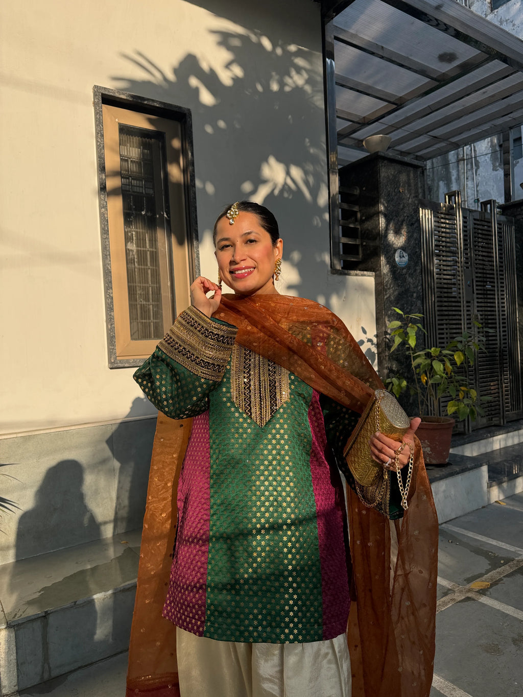 Alizeh Colorblock Farshi Set by Pyoor with oversized brocade kurta