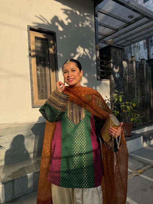 Alizeh Colorblock Farshi Set by Pyoor with oversized brocade kurta