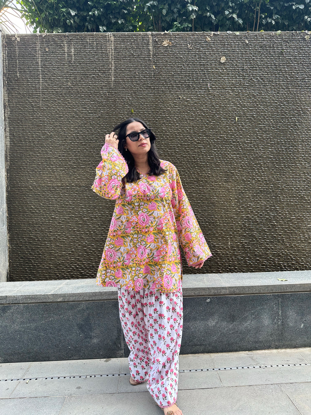 Apricot Farshi Set by Pyoor featuring a cotton kurta and farshi salwar