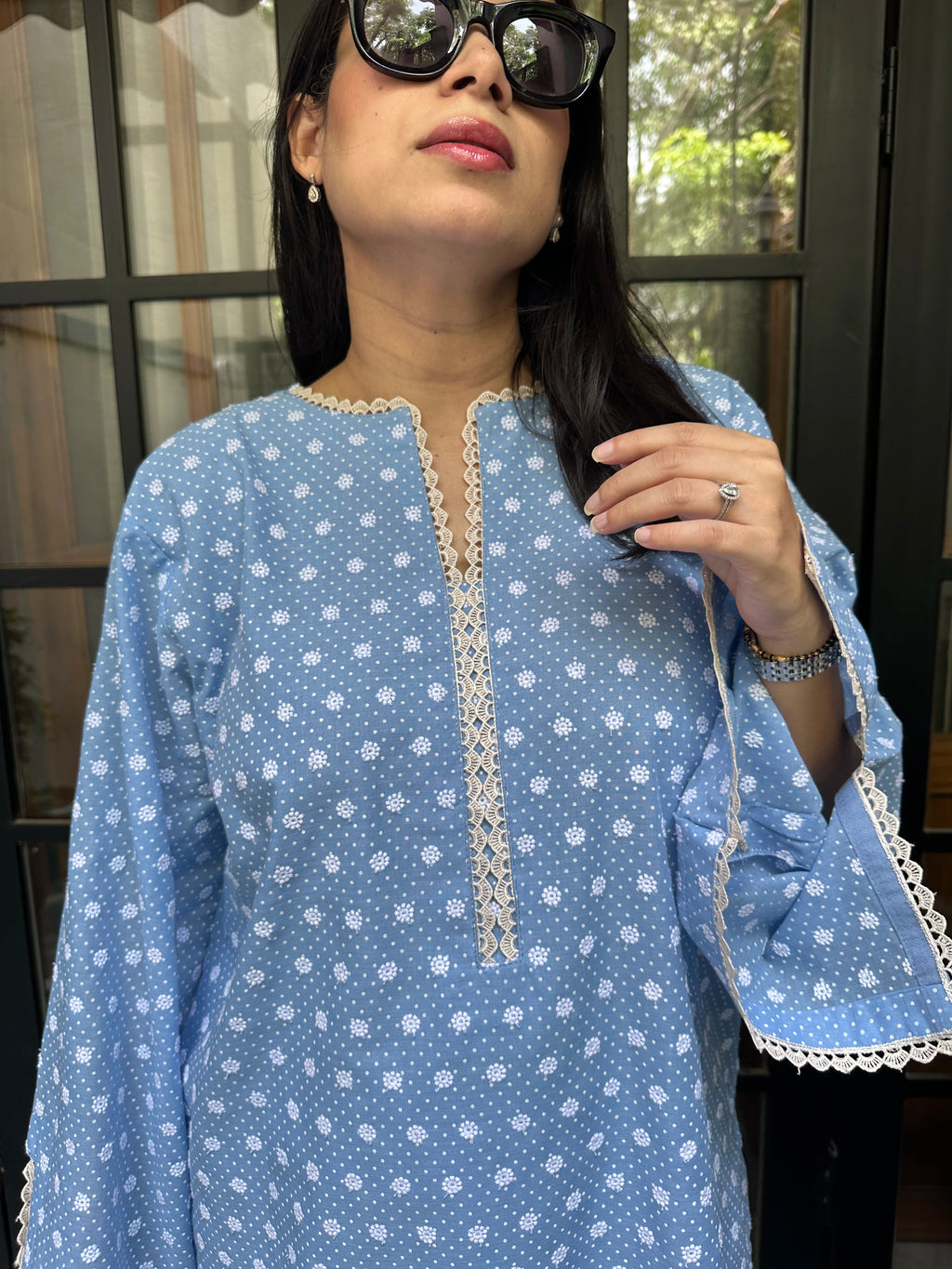 Ayza Chikankari Farshi Set by Pyoor with matching cotton chikankari farshi salwar