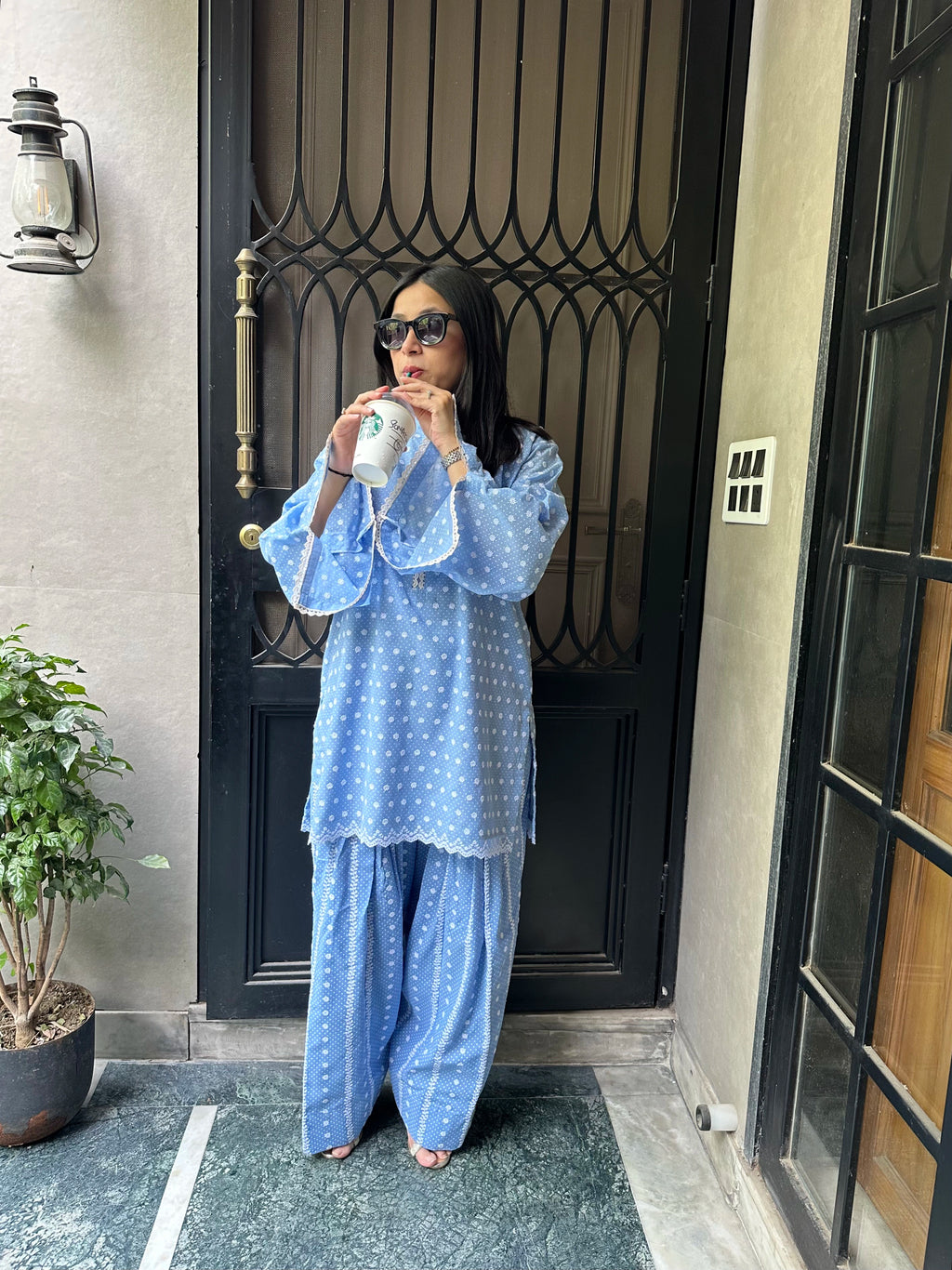 Ayza Chikankari Farshi Set by Pyoor crafted in breathable cotton for summer wear