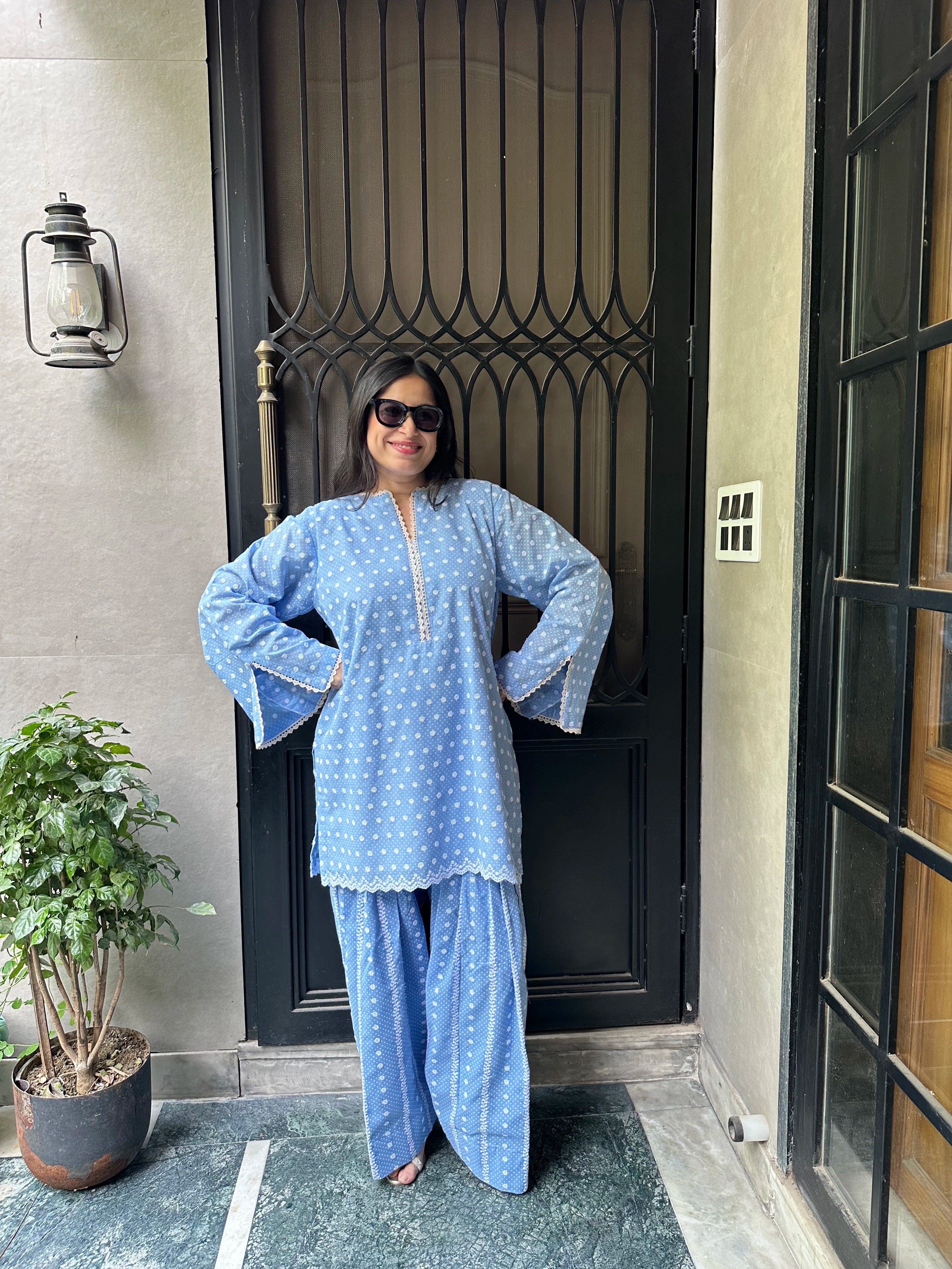 Ayza Chikankari Farshi Set by Pyoor showcasing comfortable cotton craftsmanship