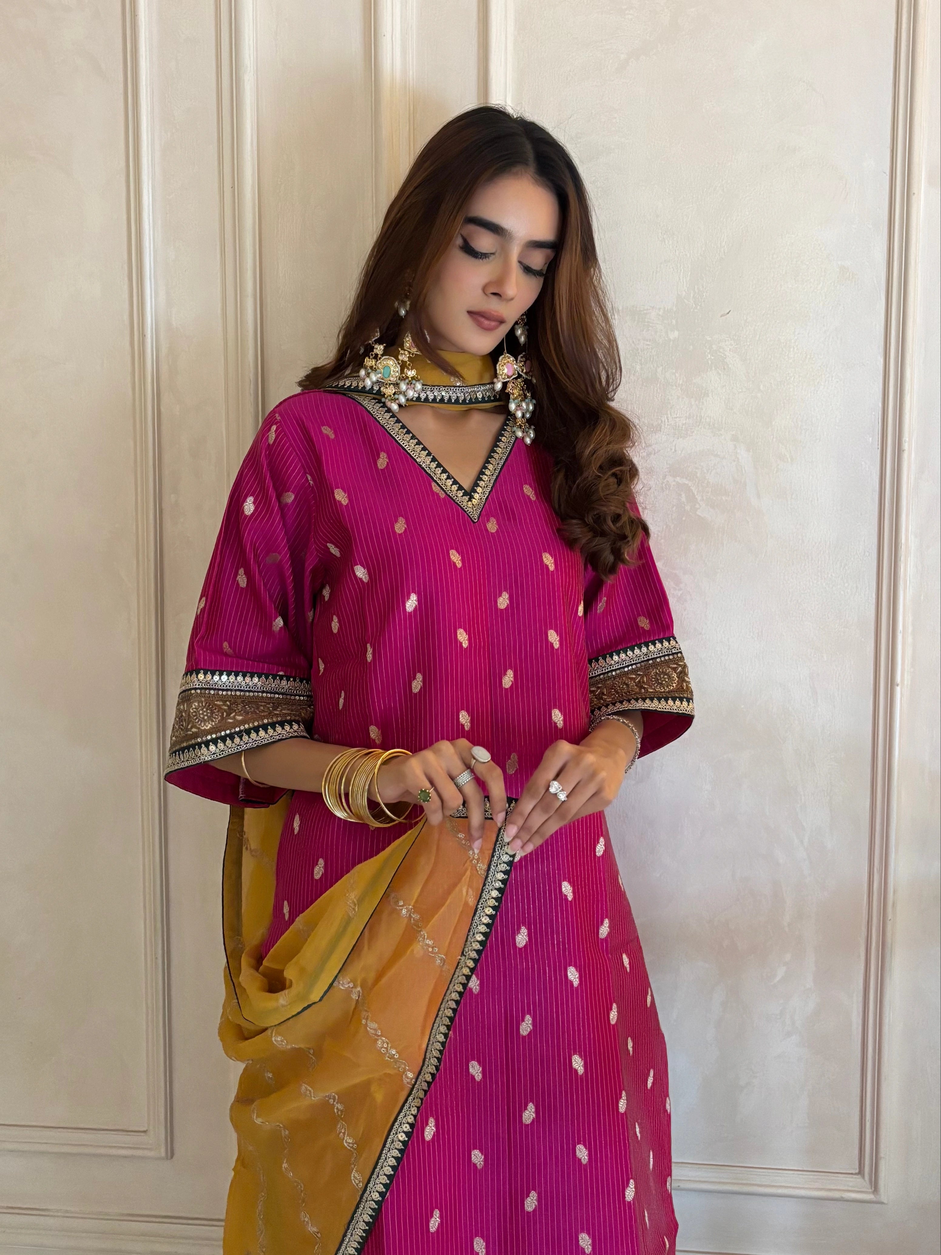 Pyoor Bahaar Colorblock Brocade Set with Dupatta styled for weddings