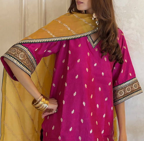 Pyoor's Bahaar Colorblock Brocade Set with Dupatta and blue farshi salwar