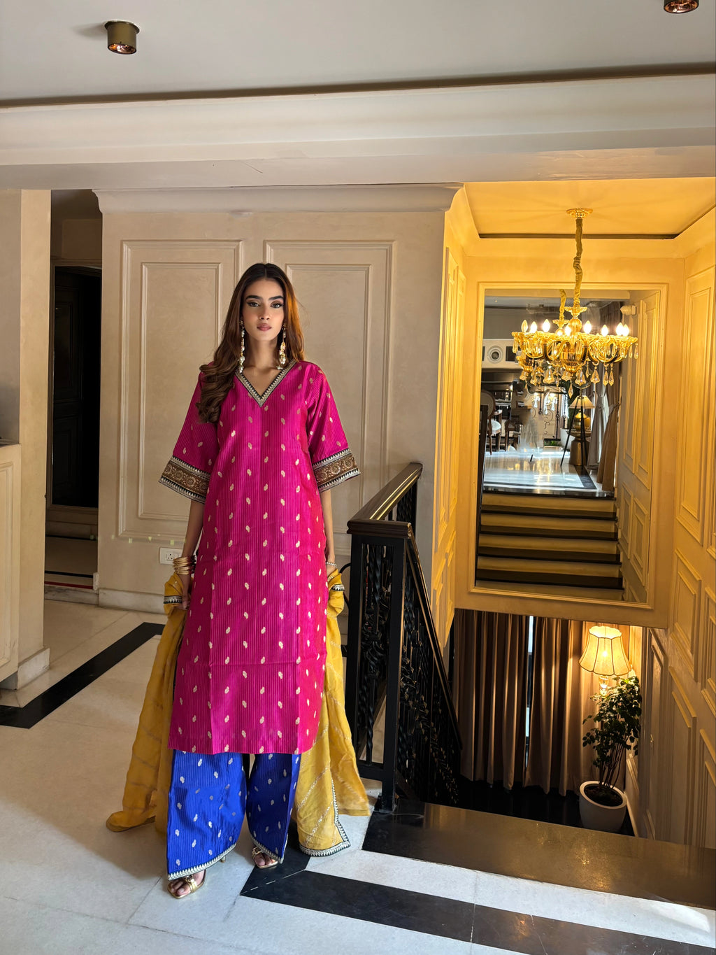 Bahaar Colorblock Brocade Set with Dupatta, handwoven brocade fabric, Pyoor