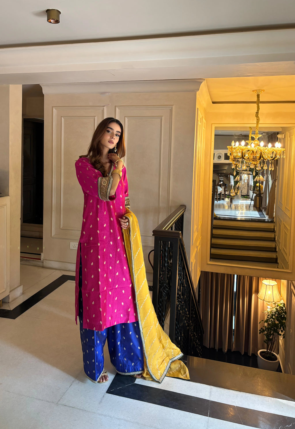 Bahaar Colorblock Brocade Set with Dupatta, perfect for Diwali parties