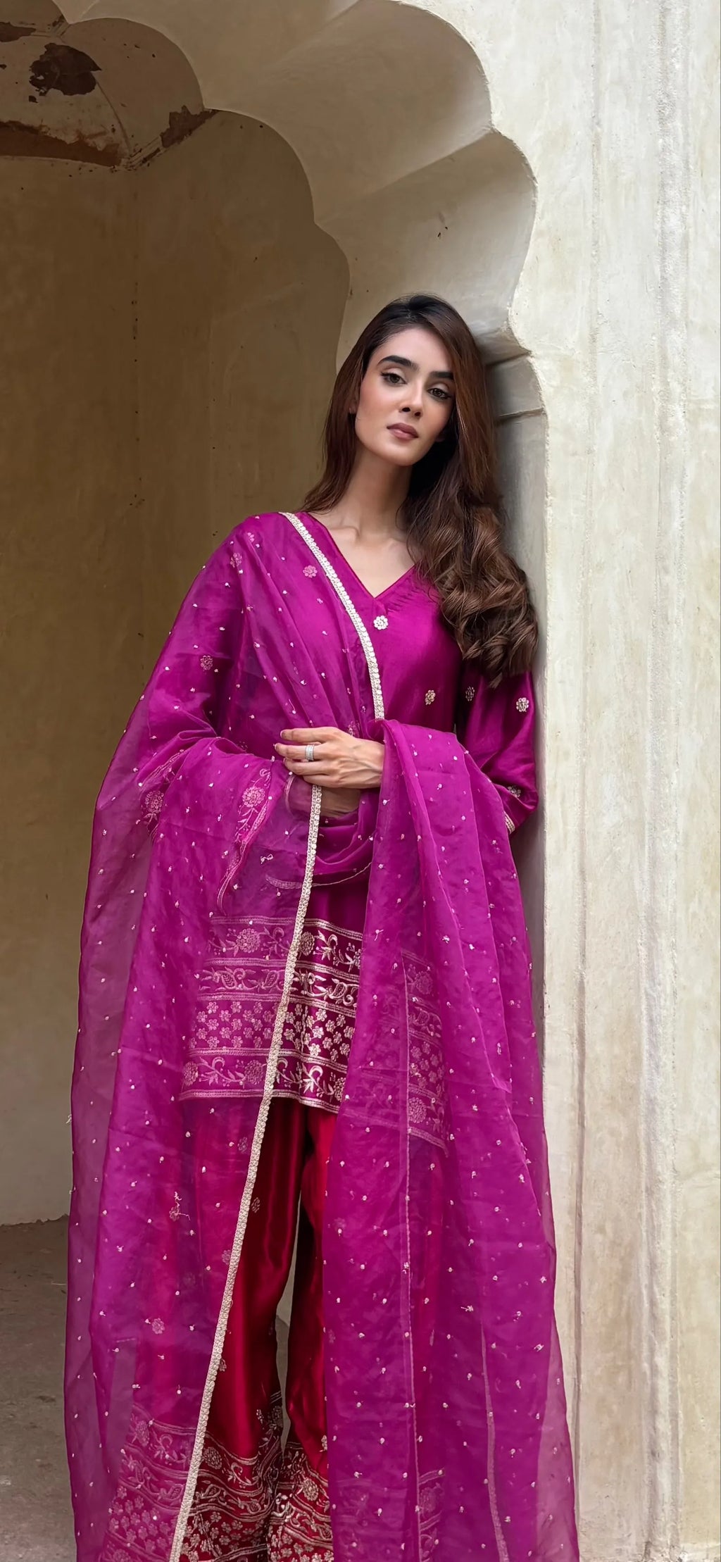 Begum Gaji Silk Farshi Set by Pyoor combining Gaji Silk fabric with timeless embroidery