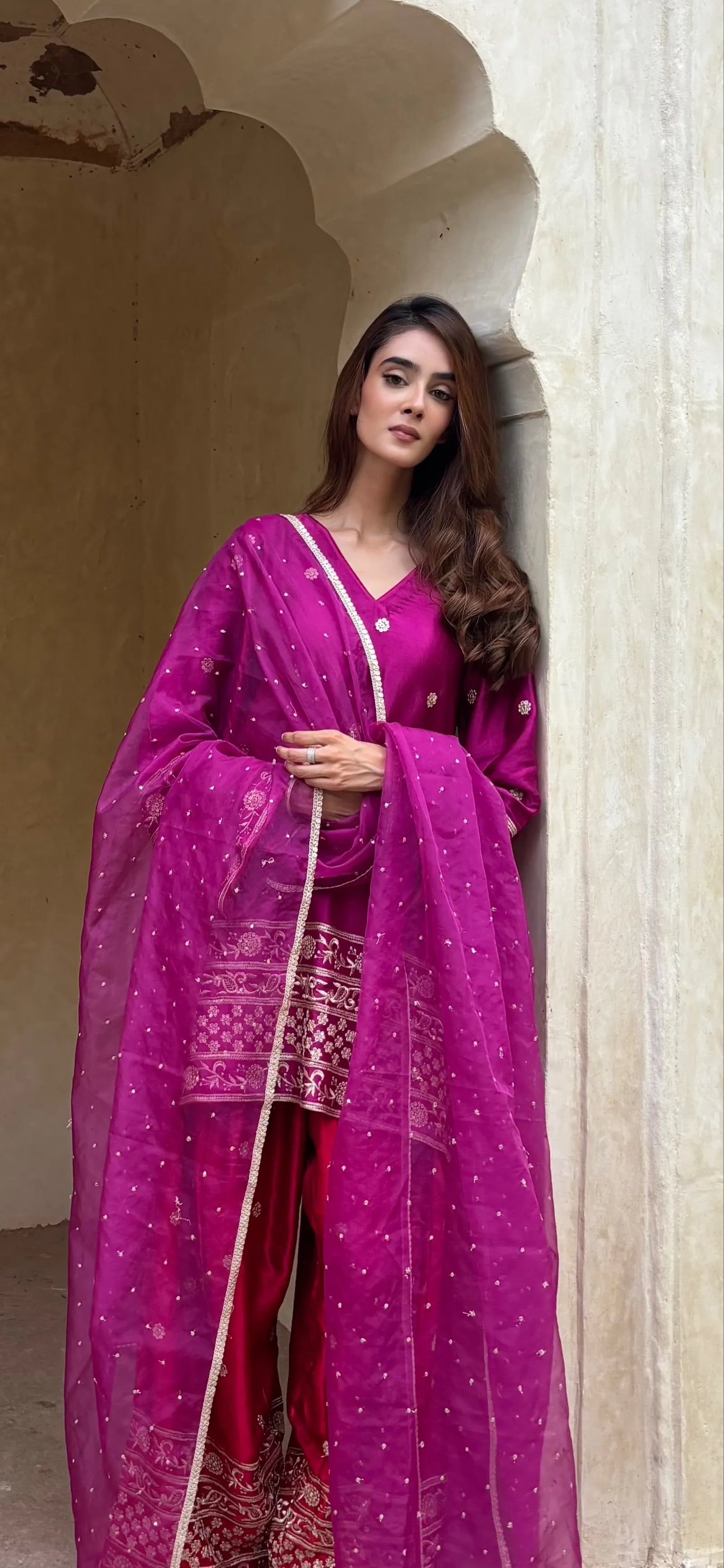 Begum Gaji Silk Farshi Set by Pyoor combining Gaji Silk fabric with timeless embroidery