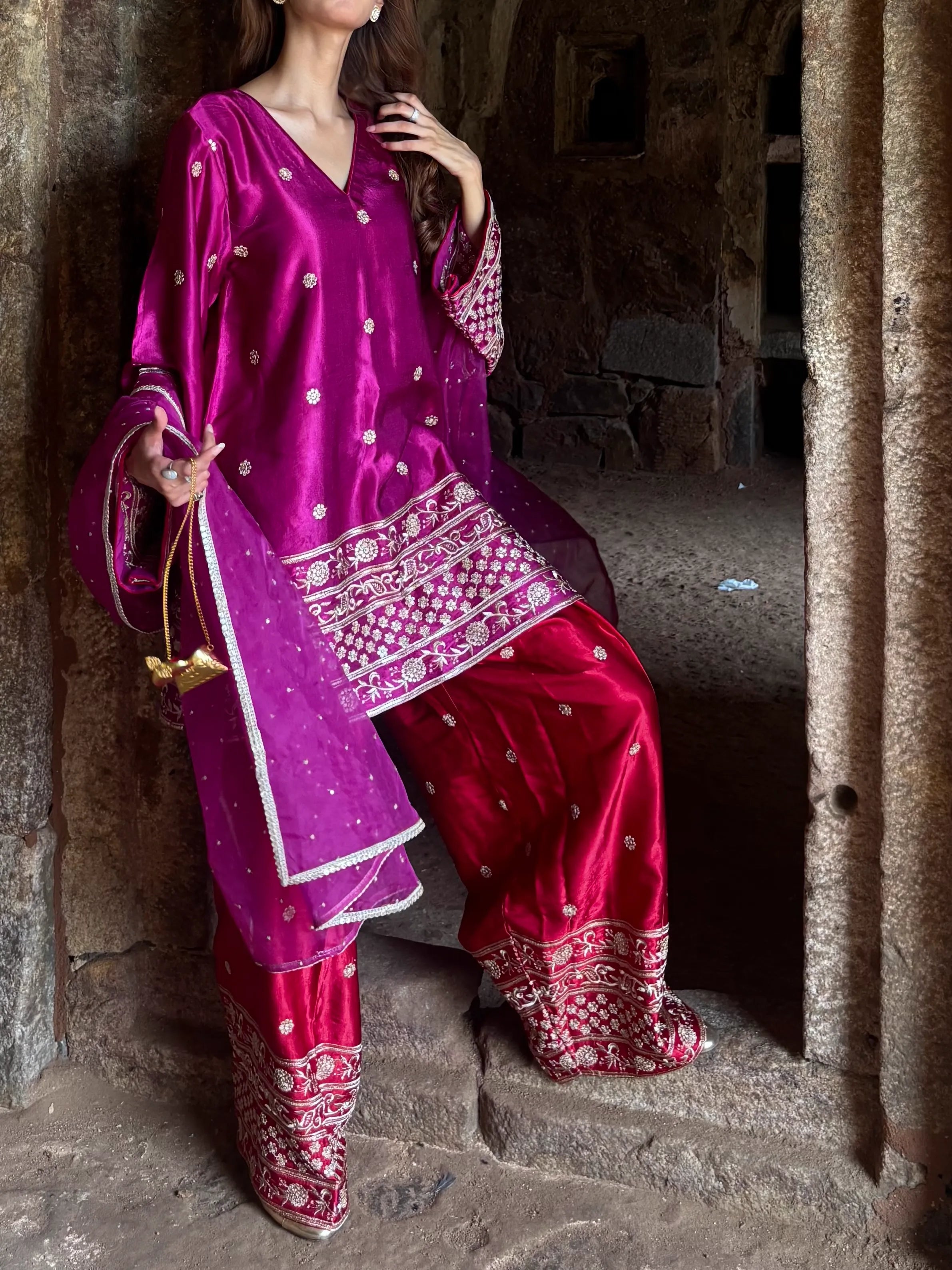 Begum Gaji Silk Farshi Set by Pyoor crafted in premium Gaji Silk fabric