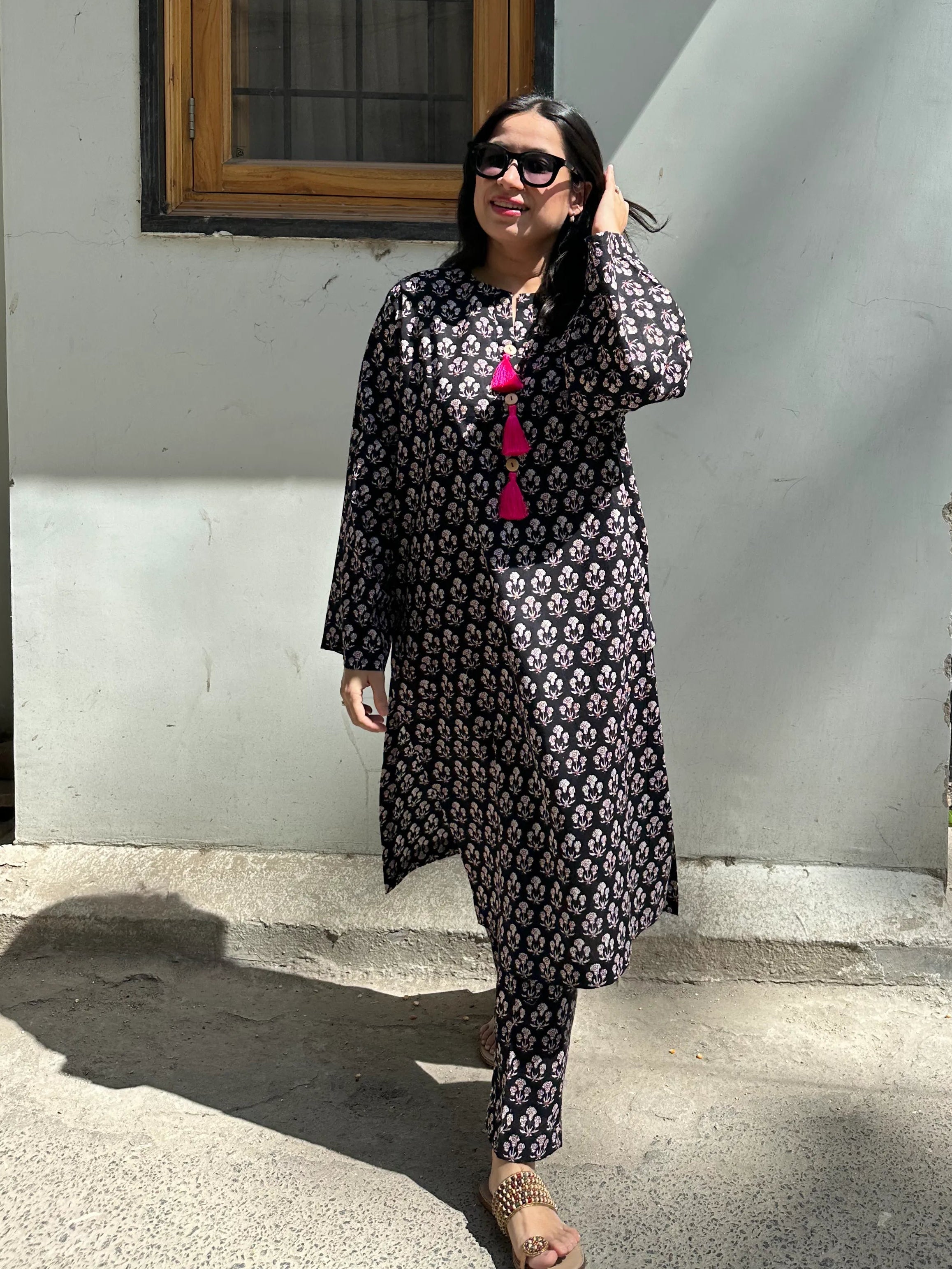 Black Block Print Co-ord Set from Pyoor crafted in breathable cotton with an effortless oversized fit