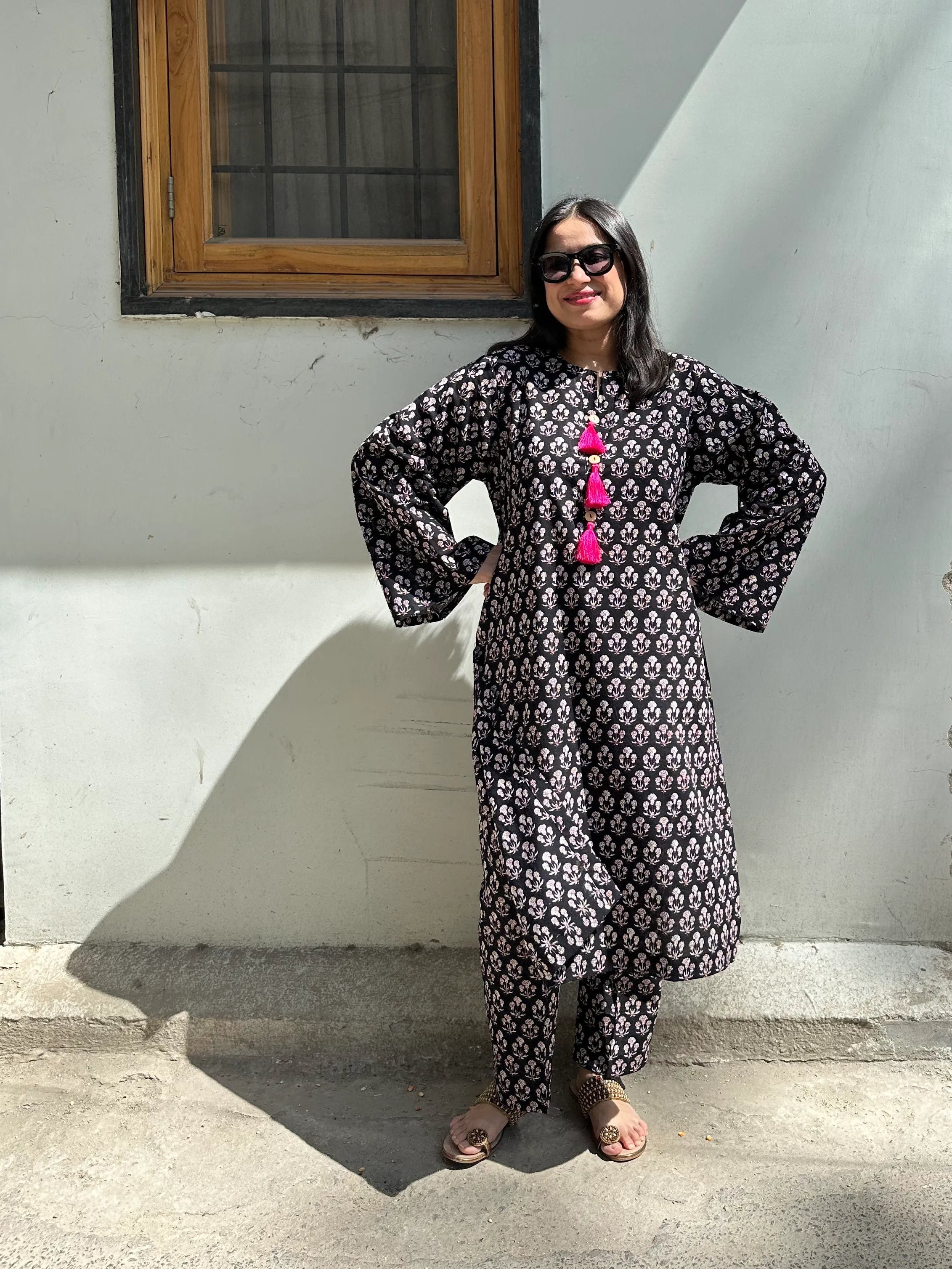 Black Block Print Co-ord Set by Pyoor featuring soft cotton fabric and a relaxed everyday style