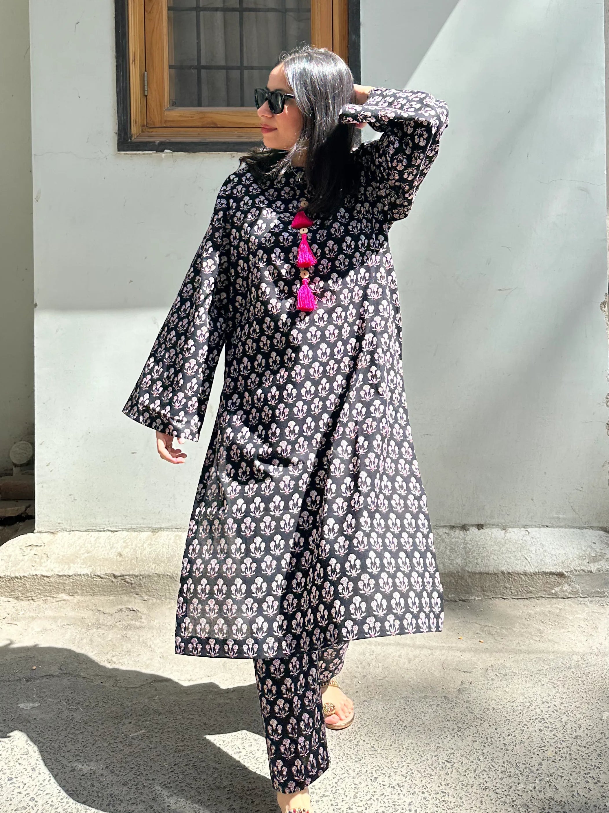 Black Block Print Co-ord Set Pyoor cotton co-ord set with comfortable fit and functional pockets