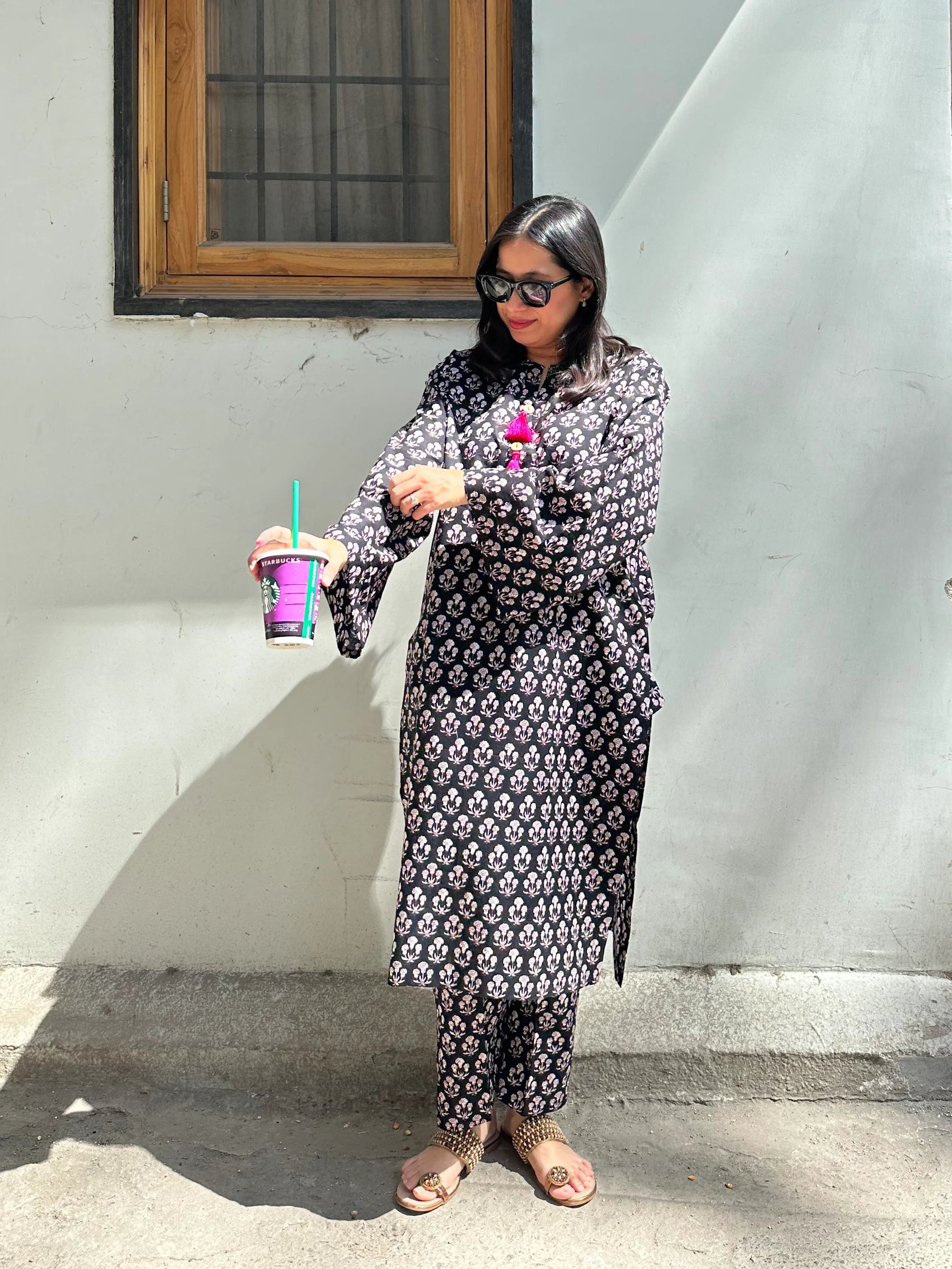 Black Block Print Co-ord Set by Pyoor made in lightweight cotton for simple and easy summer comfort