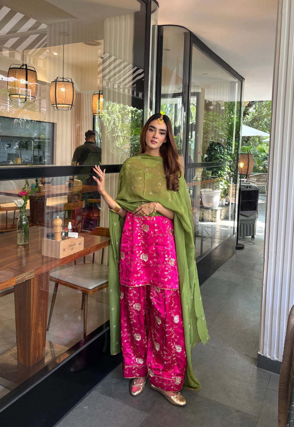 Pyoor's Blush Pink Vintage Farshi Set featuring embroidered farshi salwar