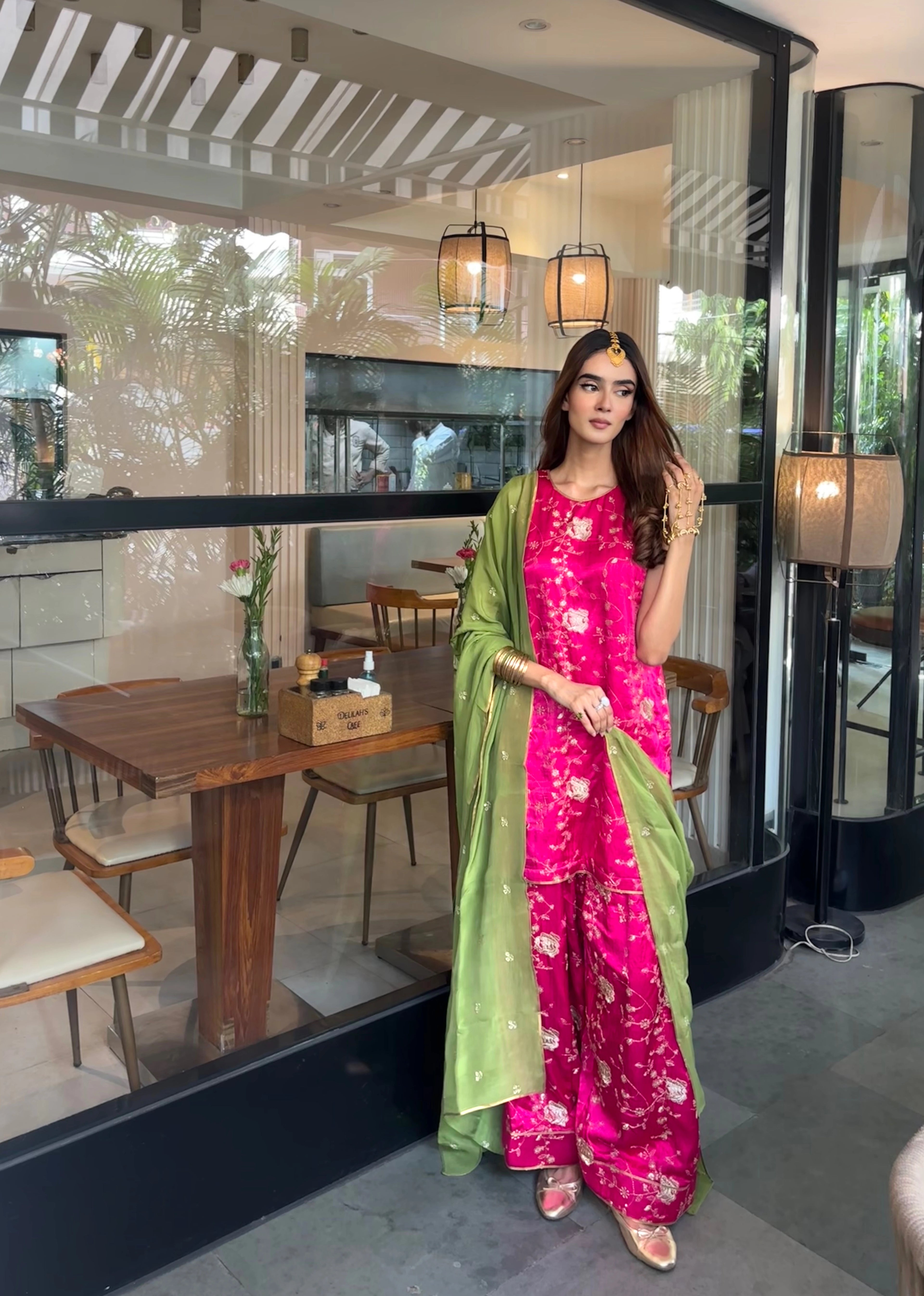 Blush Pink Vintage Farshi Set in a straight fit, cotton lined fabric