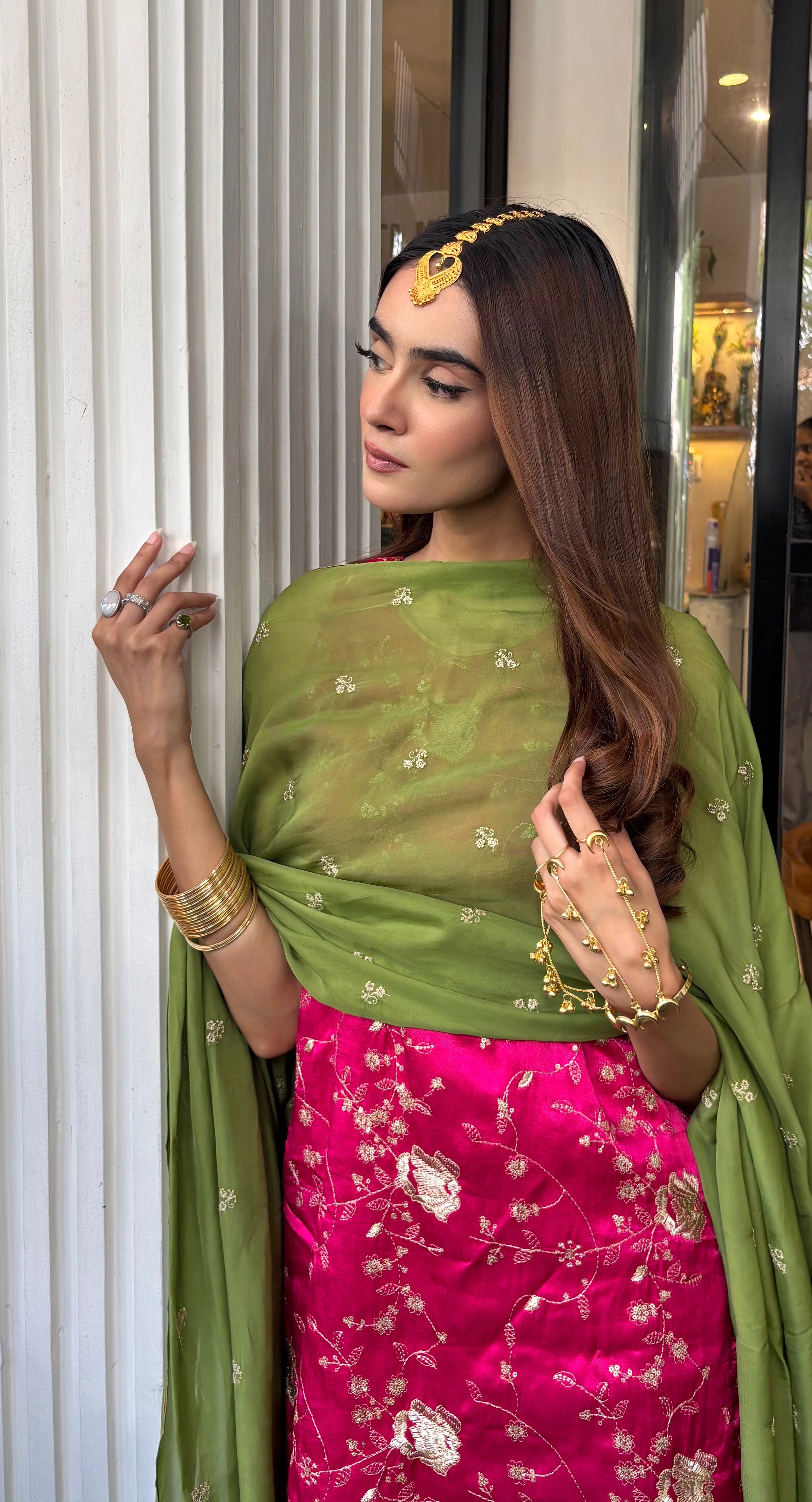 Pyoor's Blush Pink Vintage Farshi Set with fully embroidered detailing