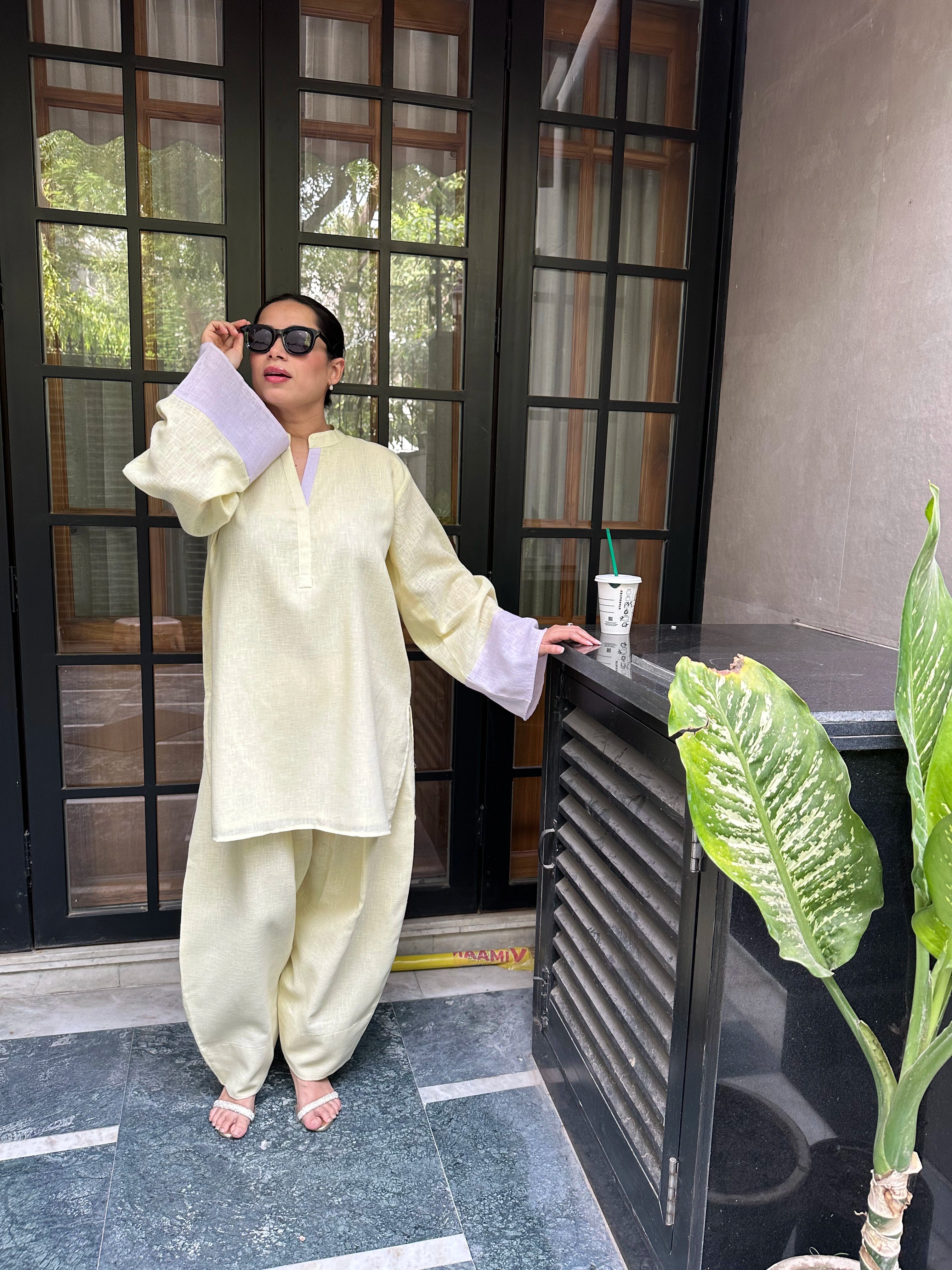 Candy Balloon Salwar Set by Pyoor designed in breathable natural linen fabric