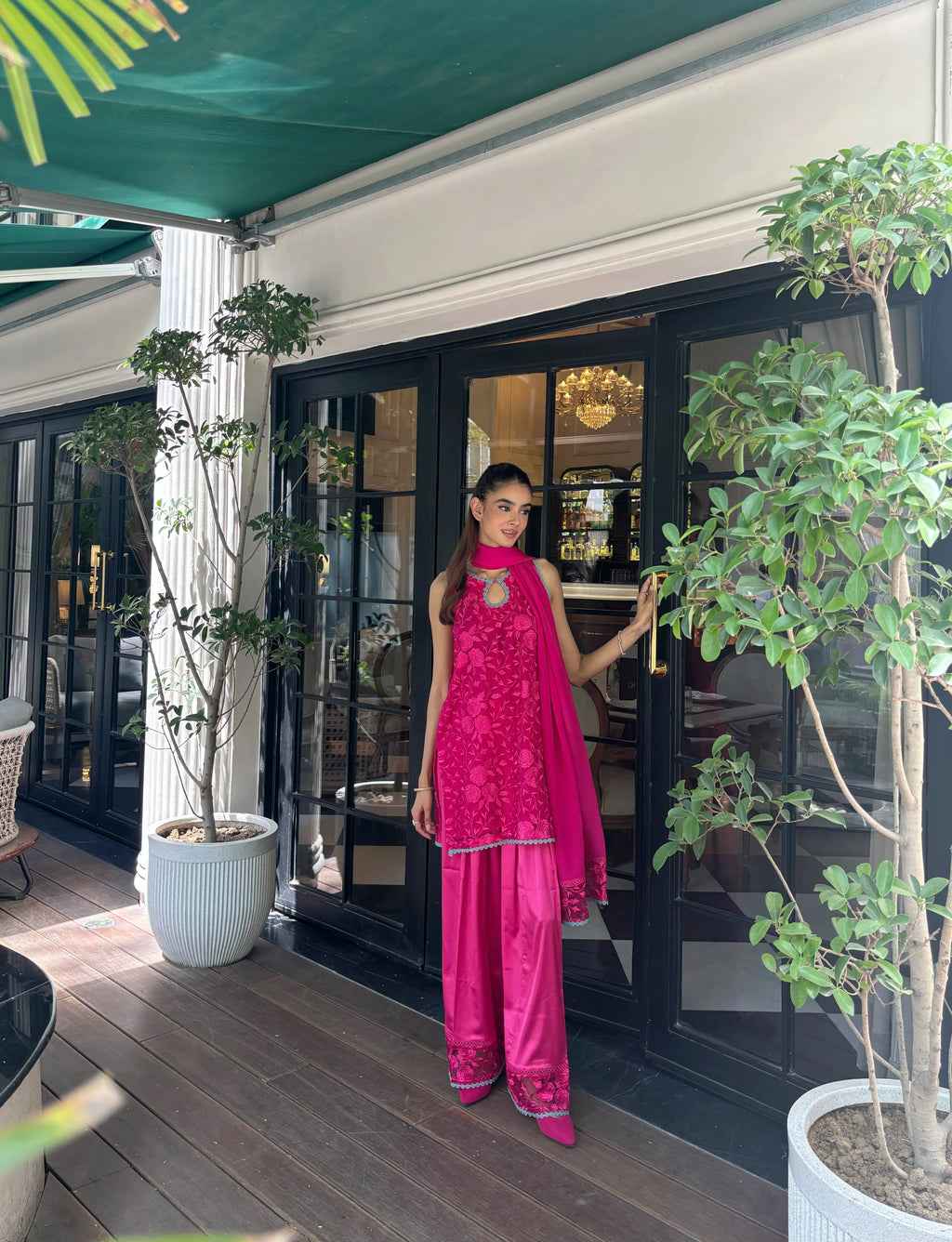 Pink Chandni Farshi Set by Pyoor for day functions and celebrations