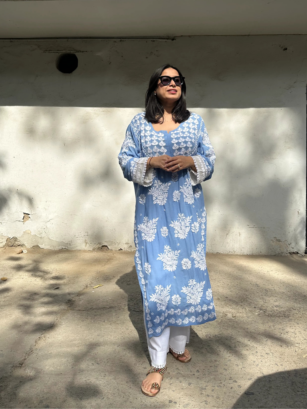 Blue Chikankari Kurta Set Loose fit by Pyoor in soft fabrics