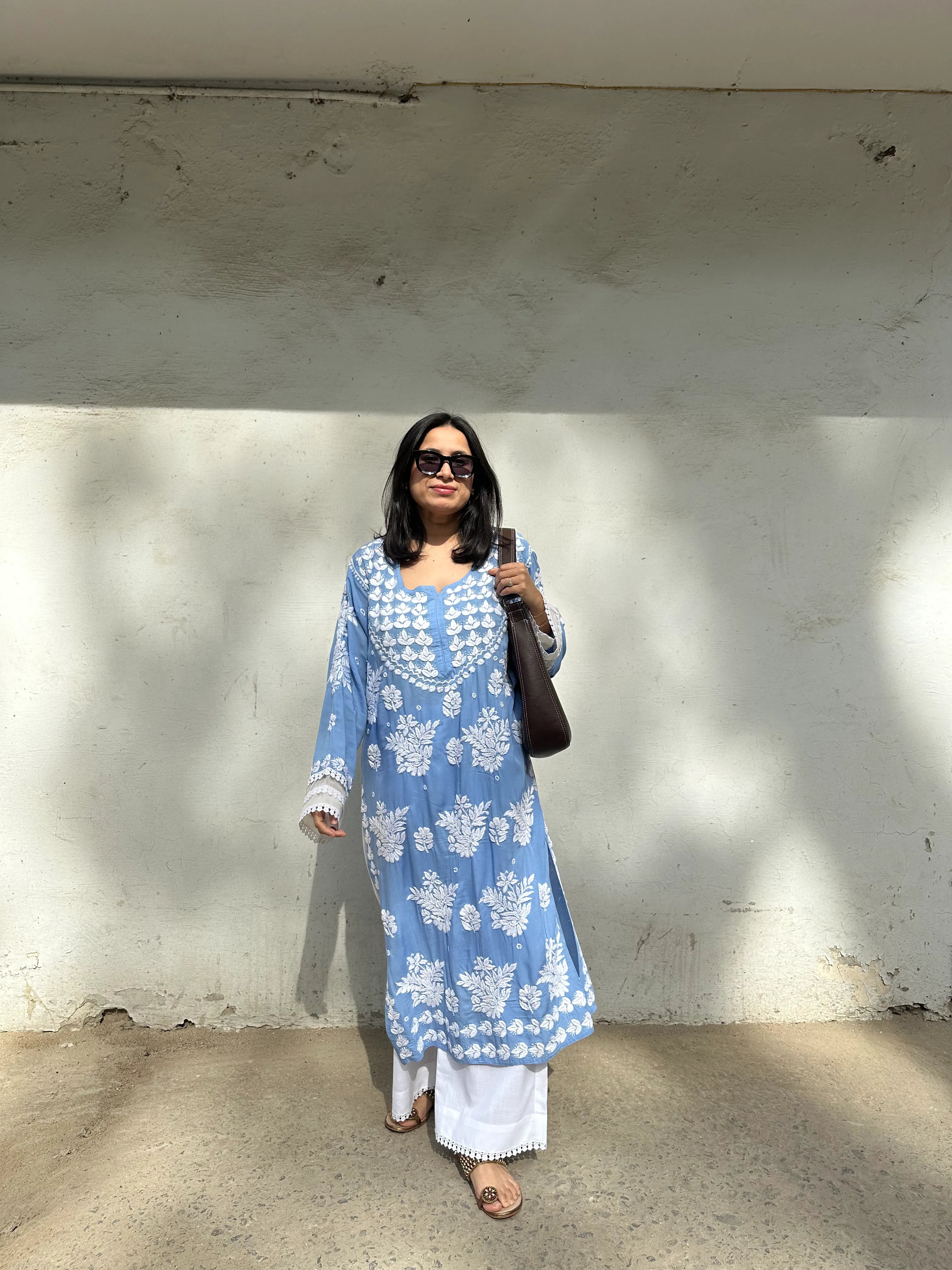 Chikankari Kurta Set Loose fit by Pyoor in breathable cotton blend