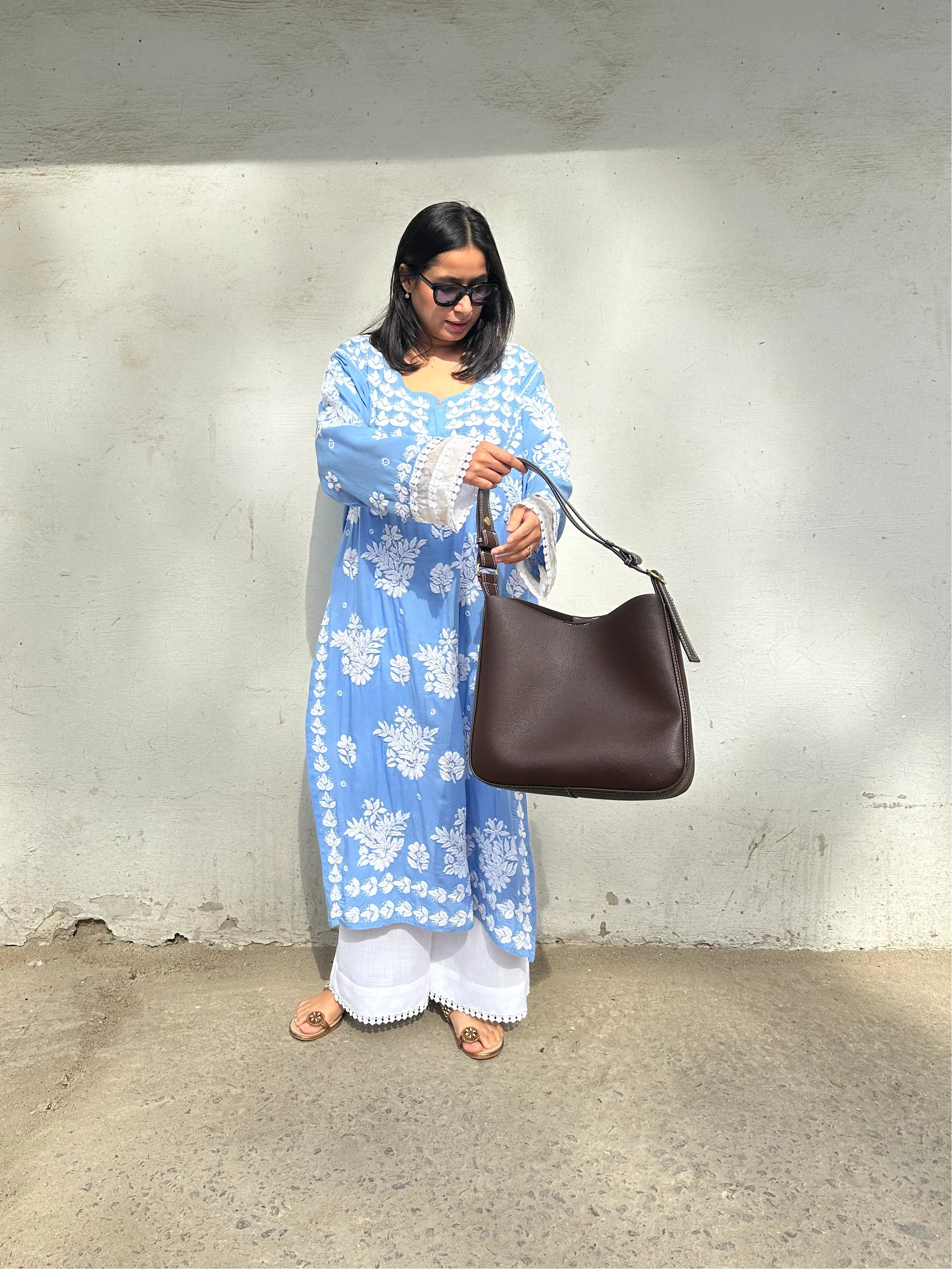 Chikankari Kurta Set Loose fit by Pyoor handcrafted detail