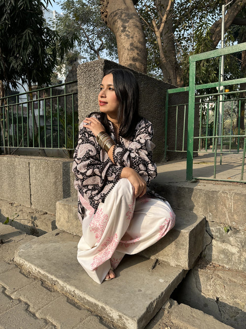Coco Block Print Farshi by Pyoor in soft cotton with oversized fit and lace detailing
