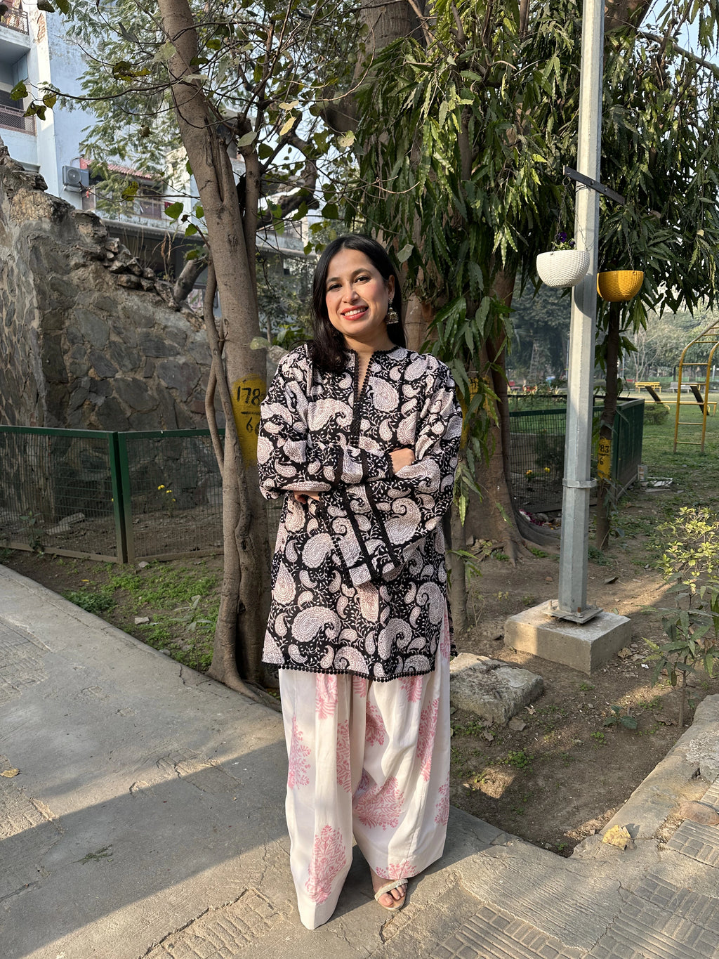 Coco Block Print Farshi Pyoor showcasing cotton fabric and lace details