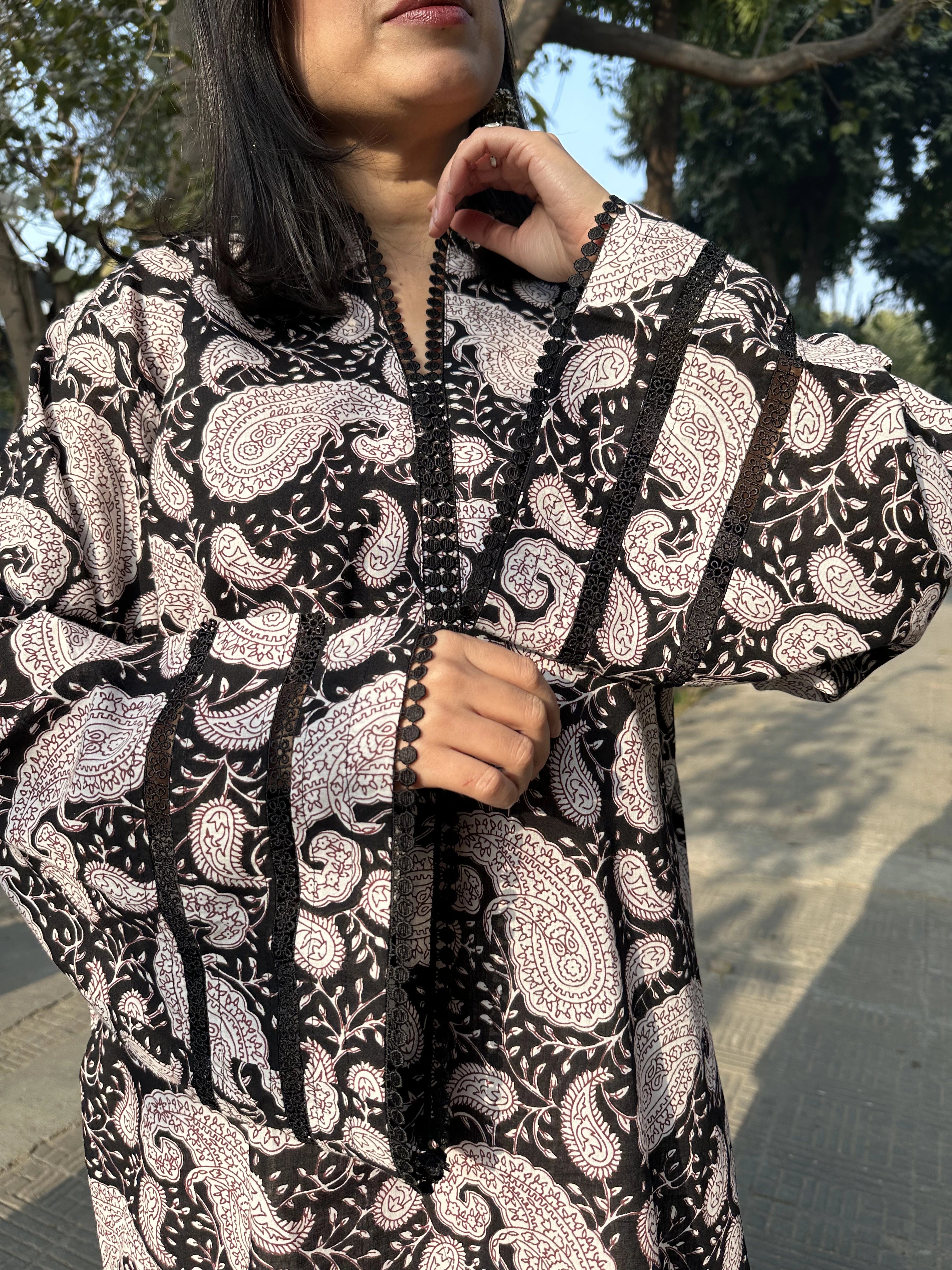 Coco Block Print Farshi Pyoor with block print contrast and airy cotton