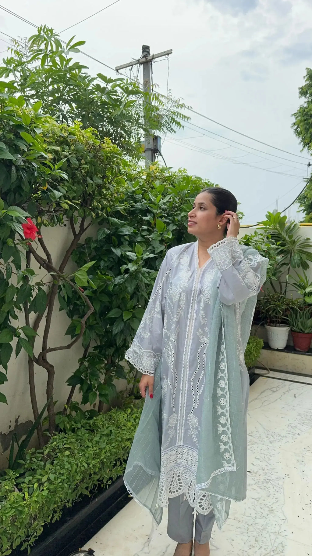 Pyoor Delilah Suit Set in lavender-grey cotton with elegant oversized fit