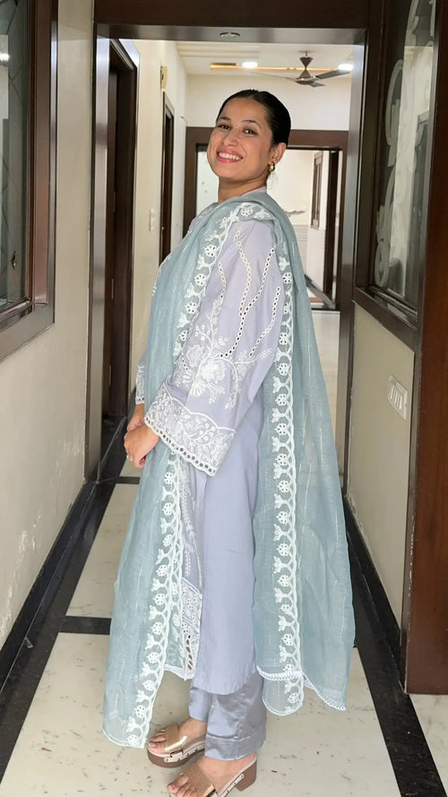 Delilah Suit Set by Pyoor featuring breathable cotton and subtle embroidery