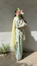 Dhaaga Block Print Farshi Kurta Set in Green by Pyoor crafted in soft cotton with lace dupatta