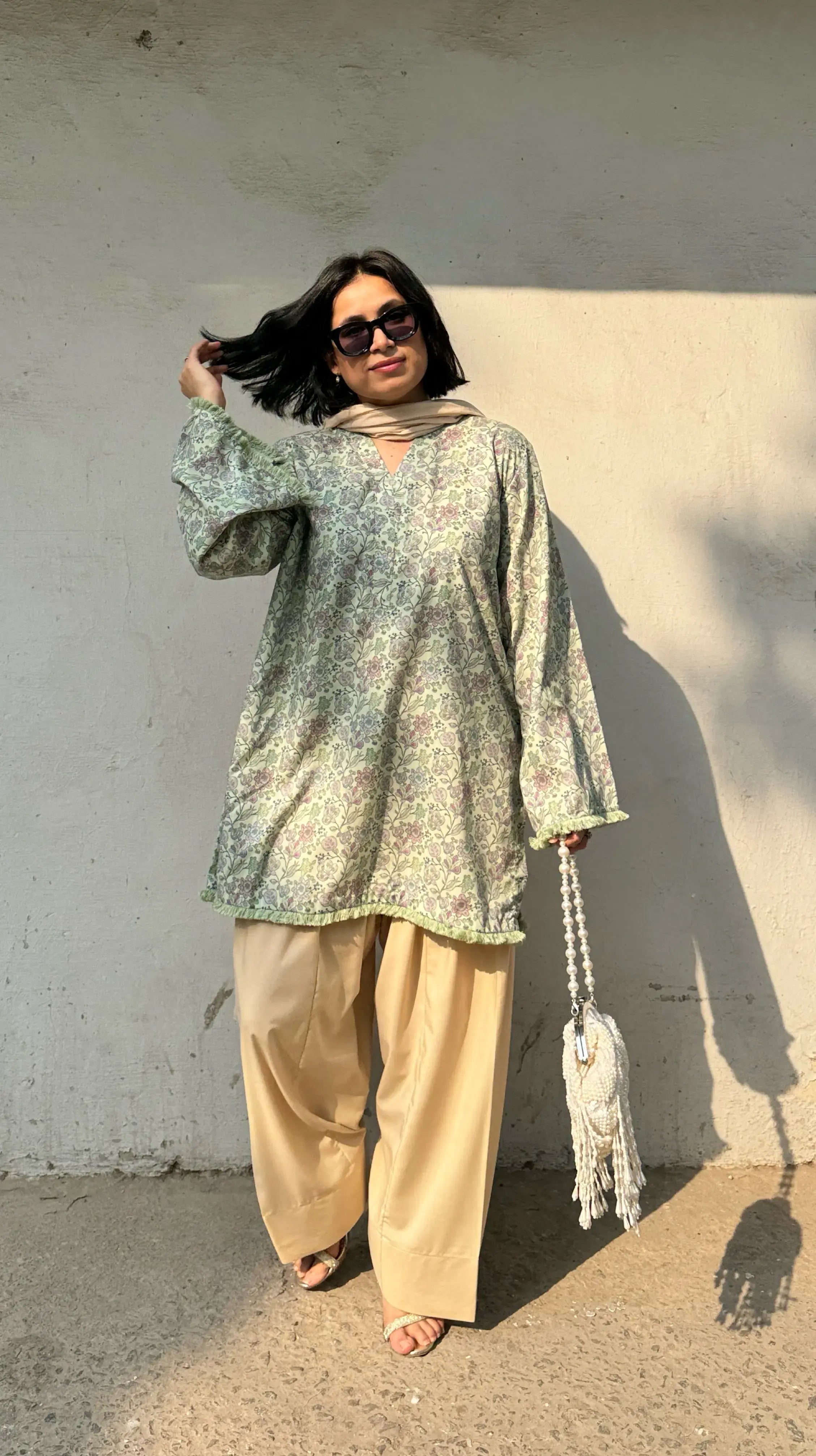 Dhaaga Summer Farshi Set Pastel Green by Pyoor featuring cotton kurta and mul dupatta
