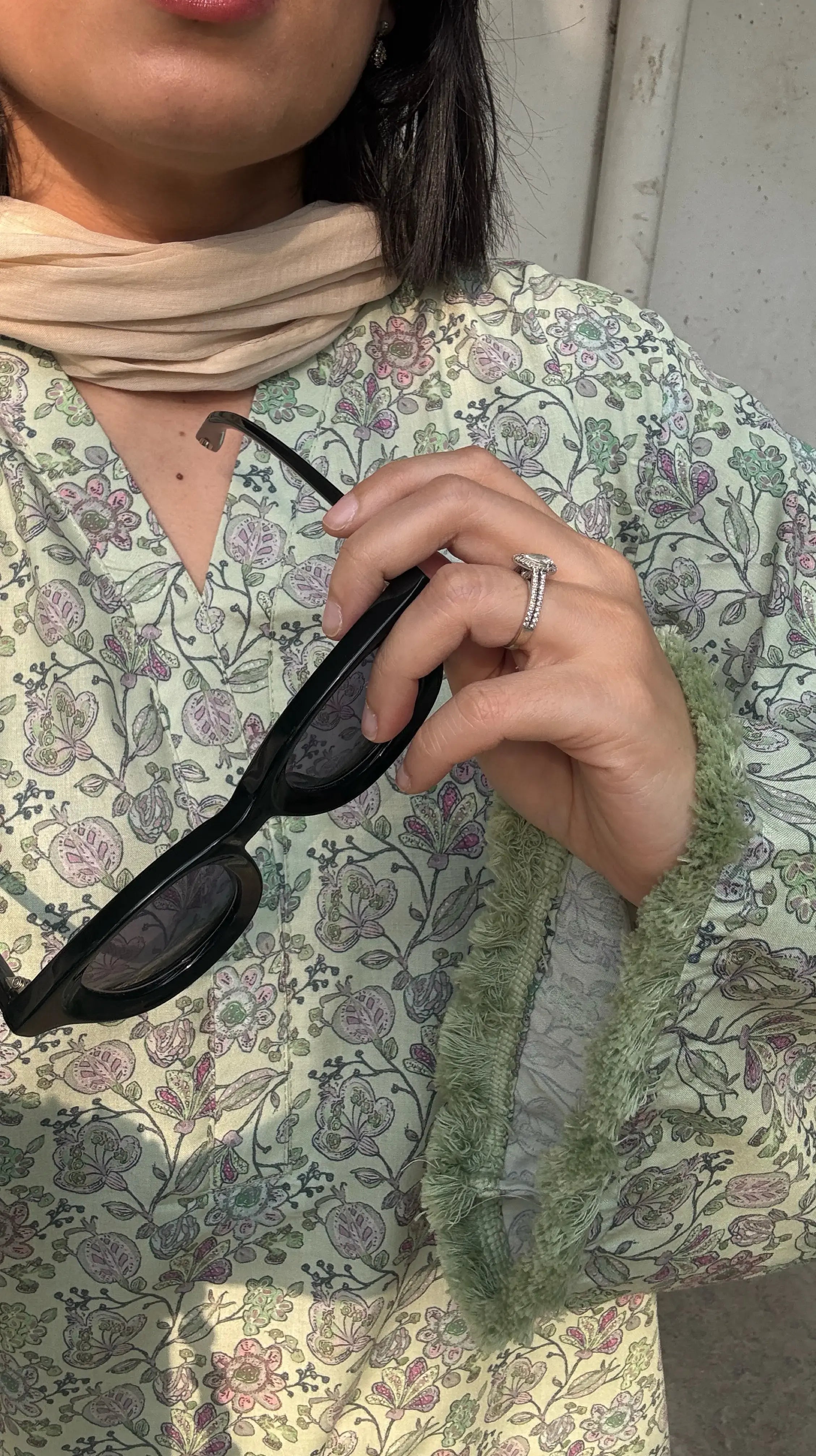 Elegant Dhaaga Summer Farshi Set Pastel Green by Pyoor with lace-detailed cotton kurta