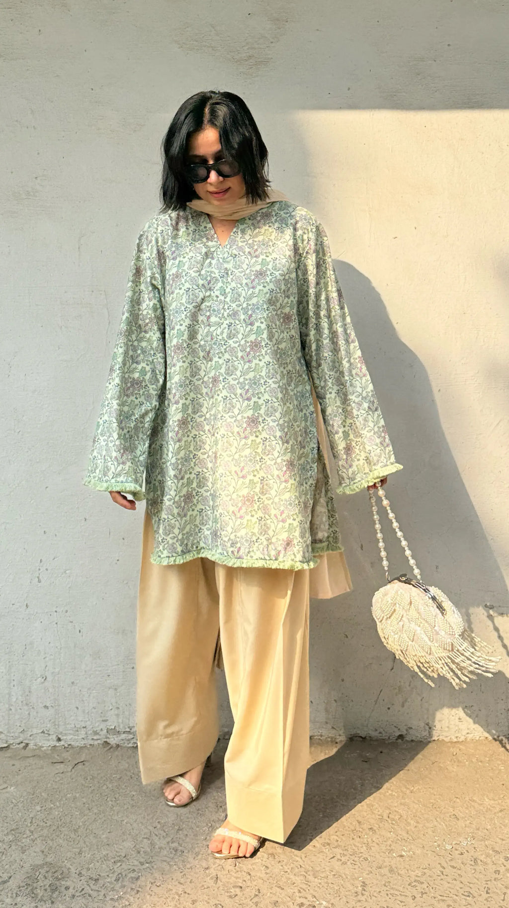 Pyoor Dhaaga Summer Farshi Set Pastel Green cotton salwar suit with soft mul dupatta