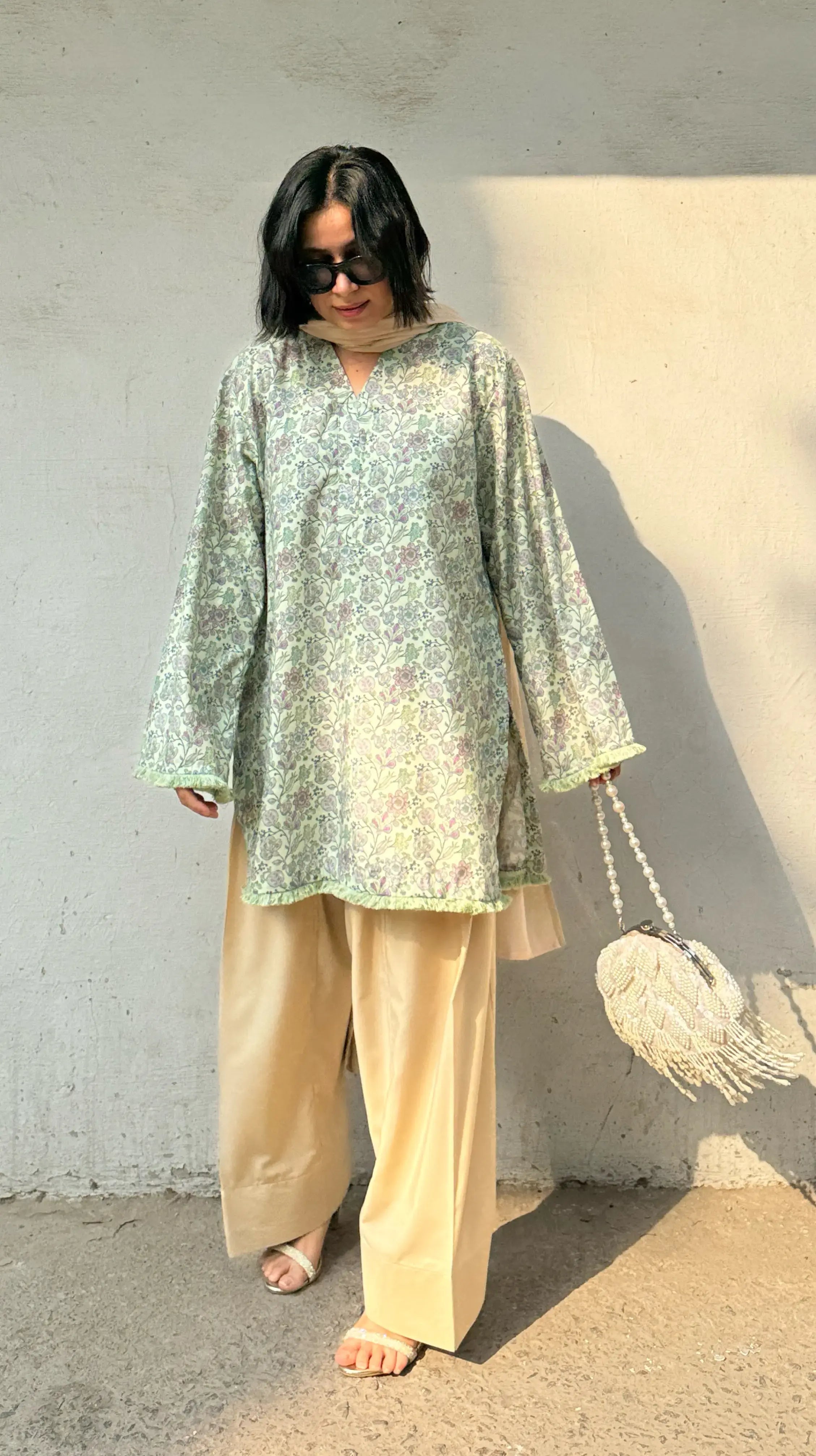 Pyoor Dhaaga Summer Farshi Set Pastel Green cotton salwar suit with soft mul dupatta