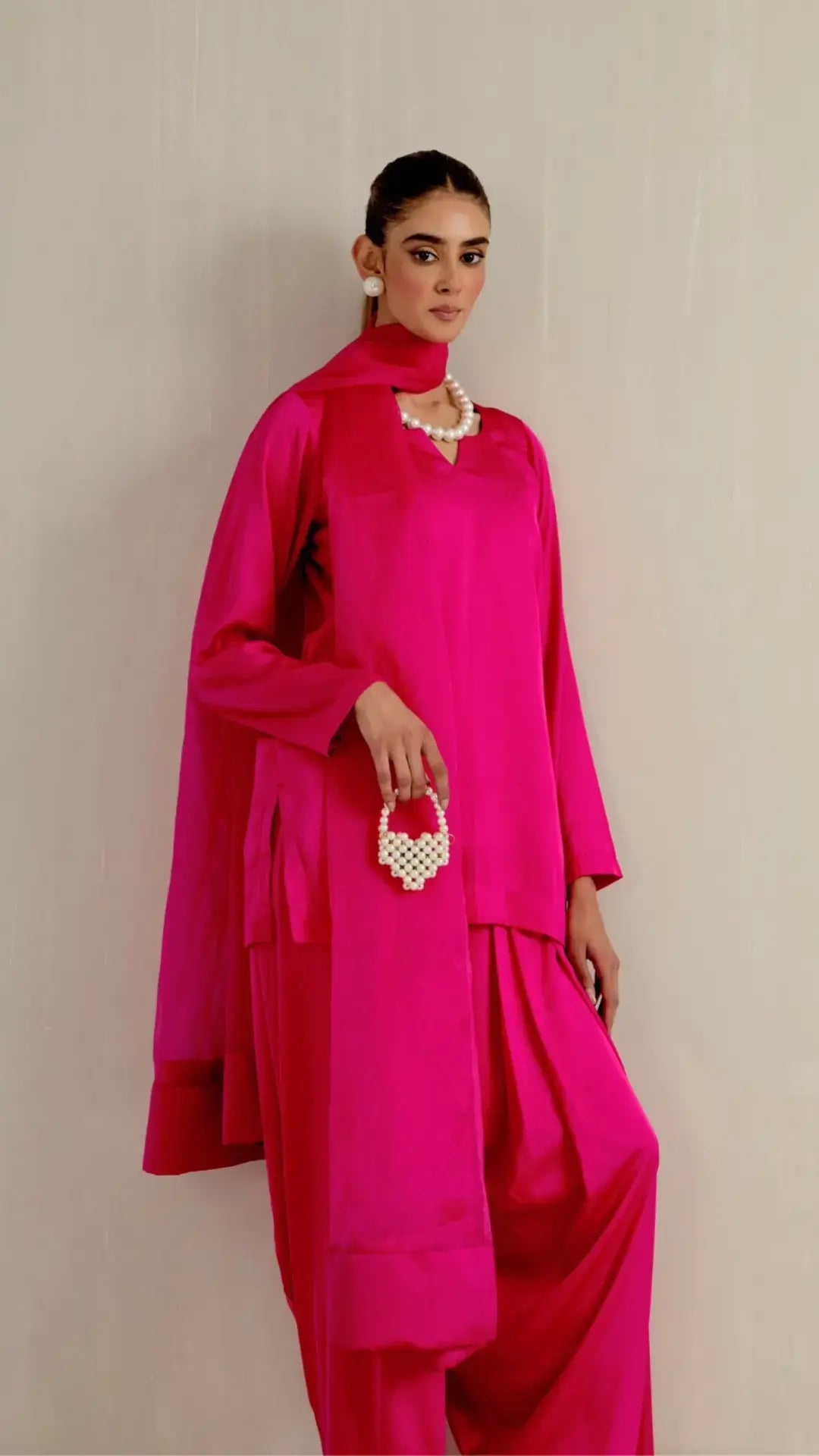 GULAAB' Middle Eastern Kurta set with Dupatta by Pyoor, elegant satin Afghani suit