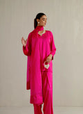 Pyoor 'GULAAB' Middle Eastern Kurta set with Dupatta in pink satin and organza