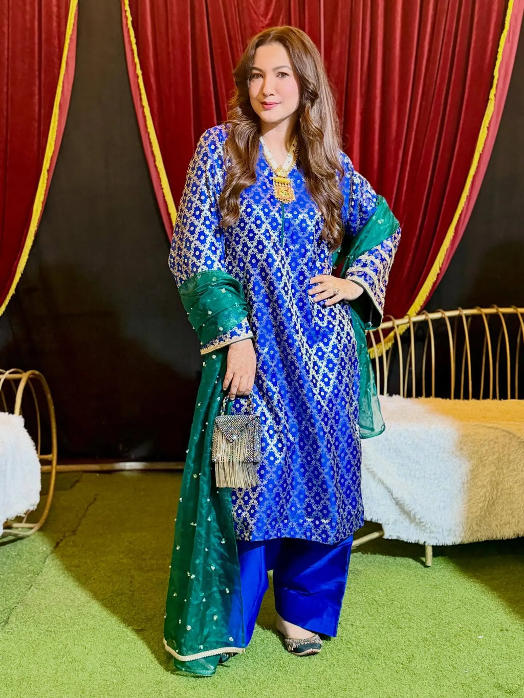 Blue Brocade Wedding suit