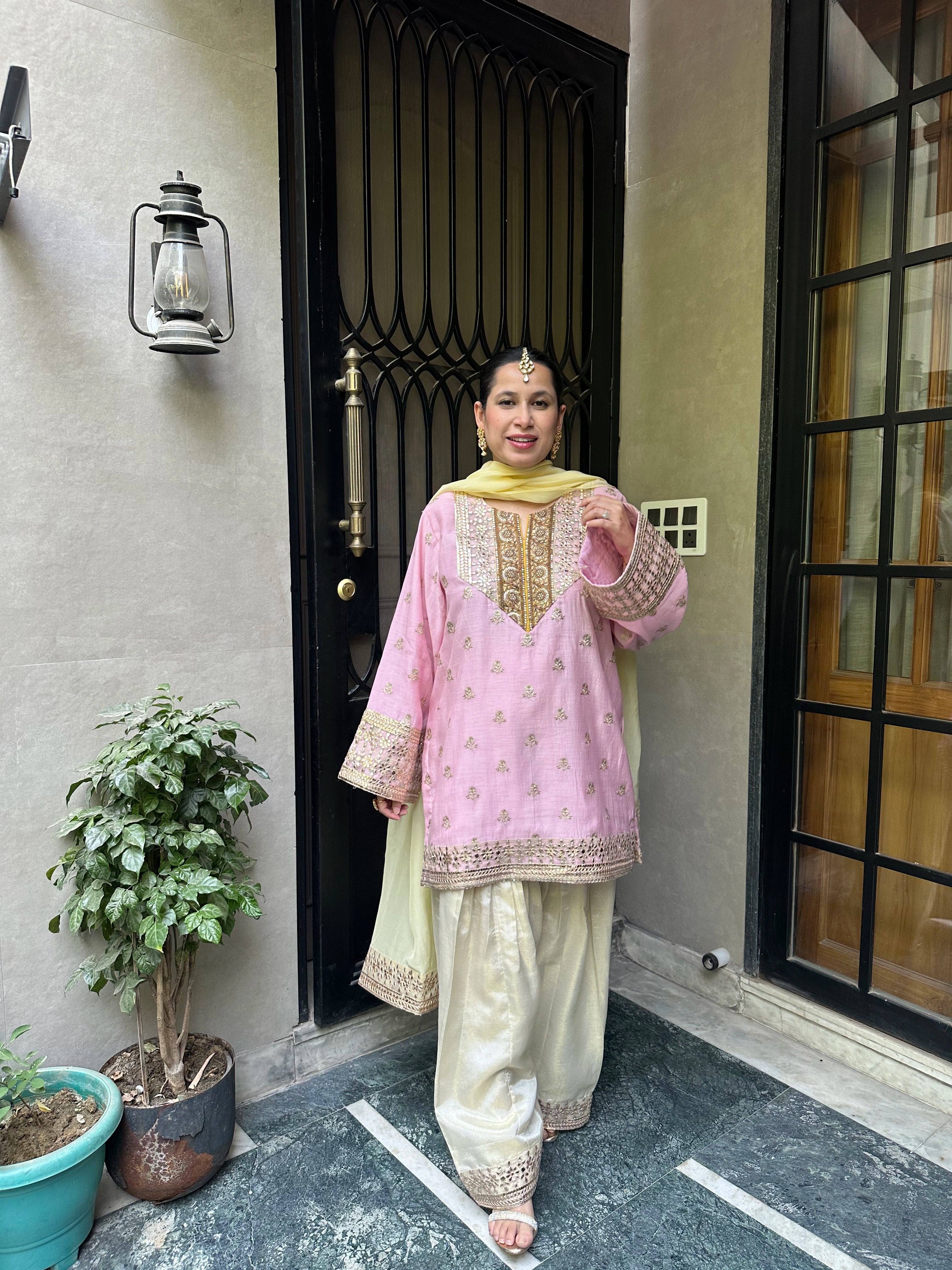 Elegant Gul Pink Chanderi Set by Pyoor with lace detailing and vibrant dupatta