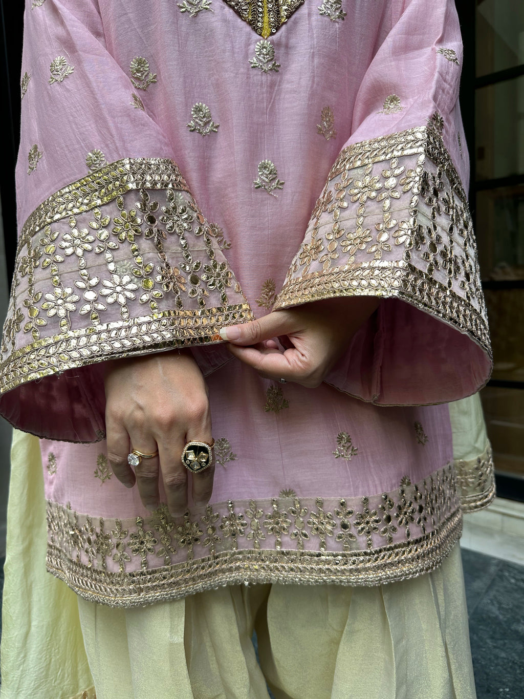 Gul Pink Chanderi Set by Pyoor for day weddings, poojas and special gatherings