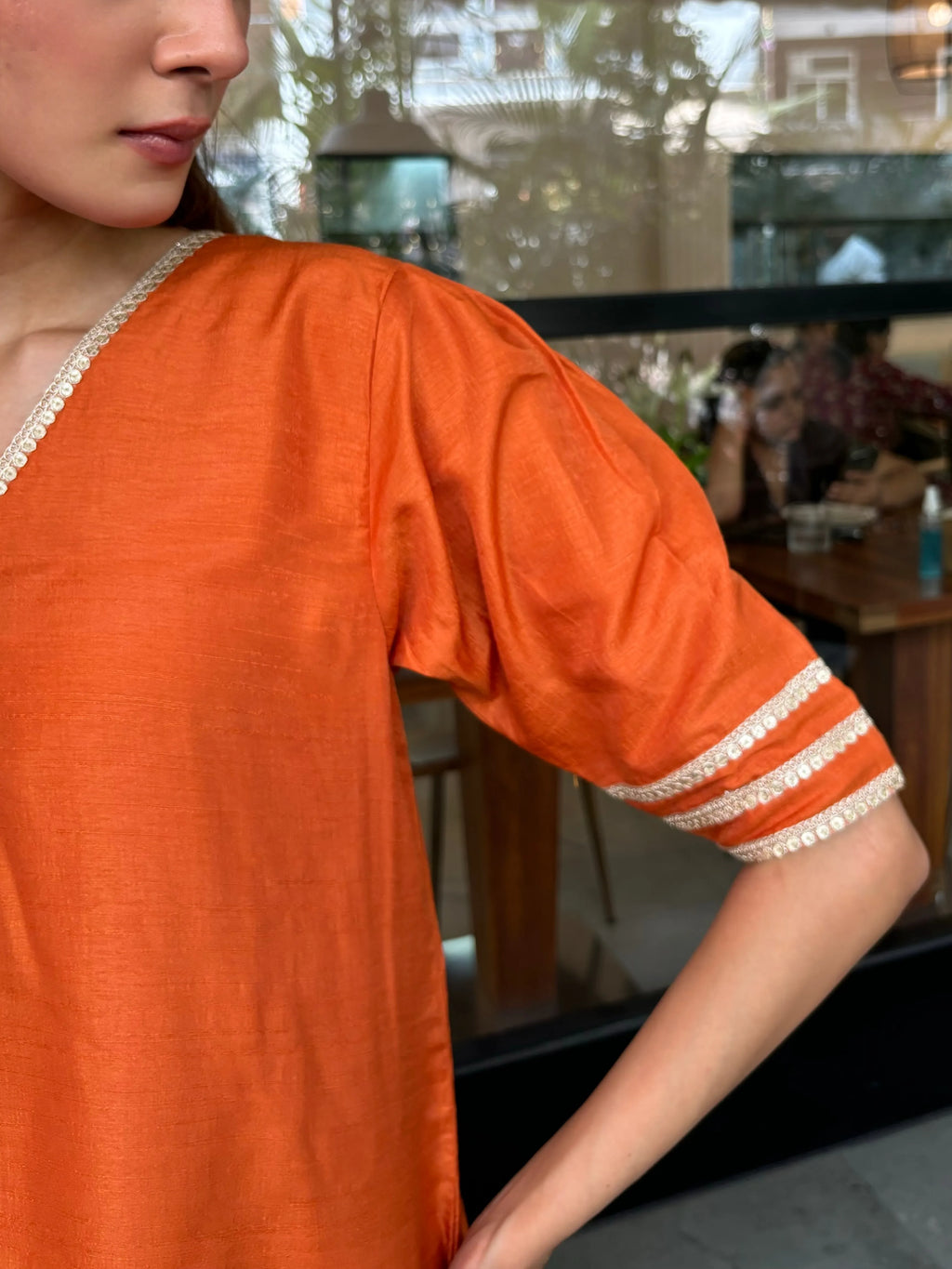 Gulshan Orange Contrast Farshi Set by Pyoor showcasing silk and Chanderi craftsmanship