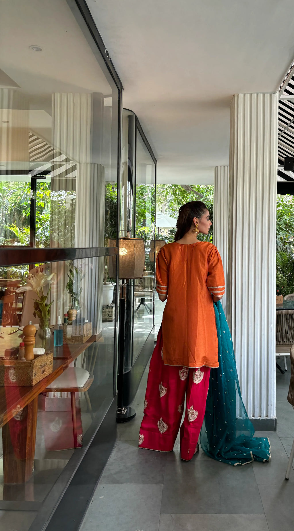 Gulshan Orange Contrast Farshi Set by Pyoor designed for weddings and festive occasions